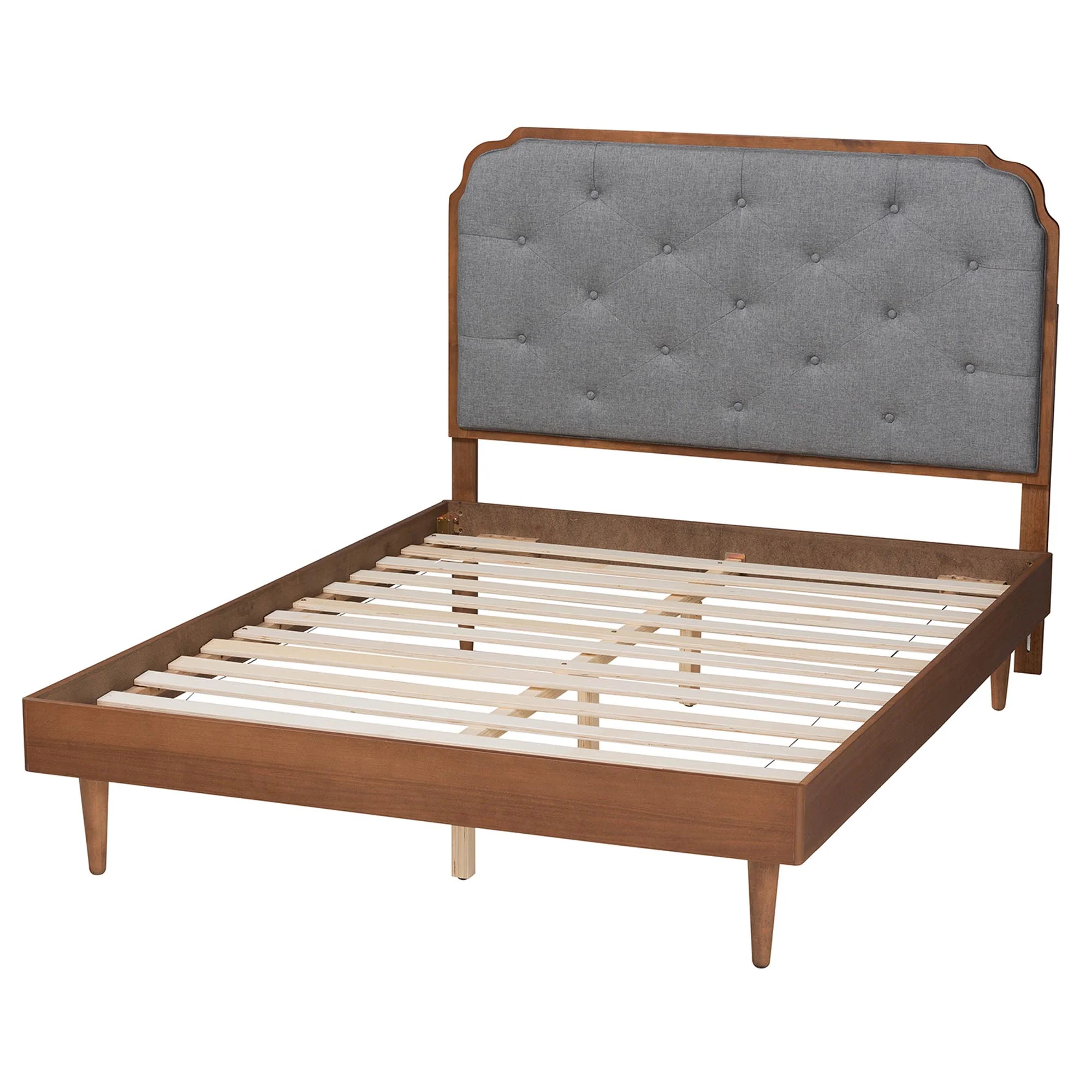 Baxton Studio Garron Mid-Century Modern Grey Fabric and Walnut Brown Wood Queen Size Platform Bed - Image 8