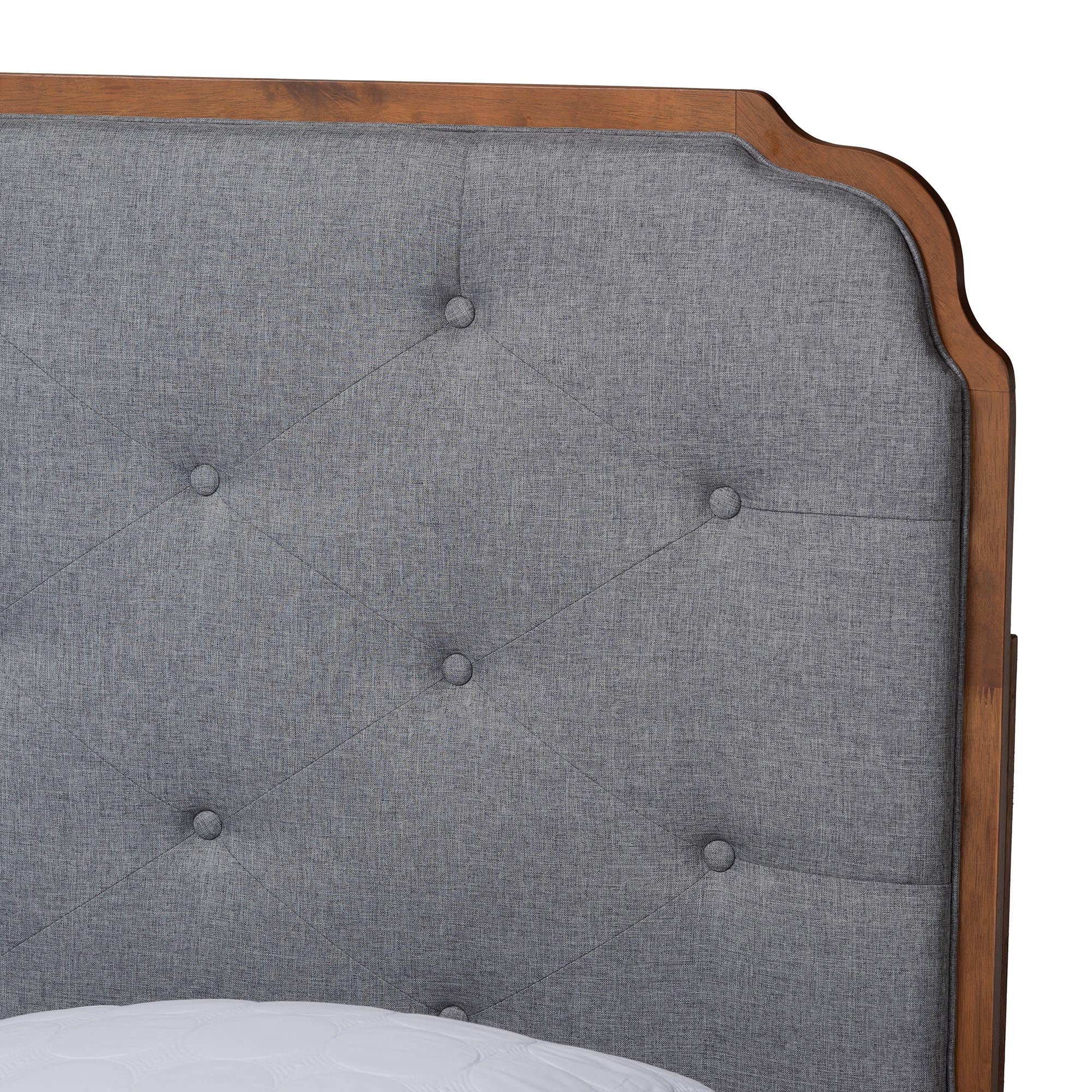 Baxton Studio Garron Mid-Century Modern Grey Fabric and Walnut Brown Wood Queen Size Platform Bed - Image 9