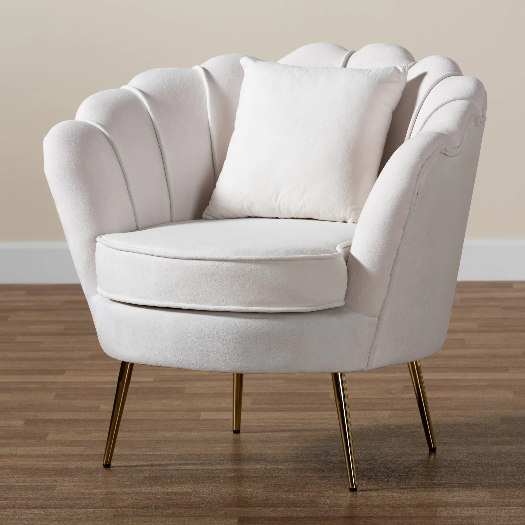 Baxton Studio Garson Glam and Luxe Beige Velvet Fabric Upholstered and Gold Metal Finished Accent Chair - Image 9