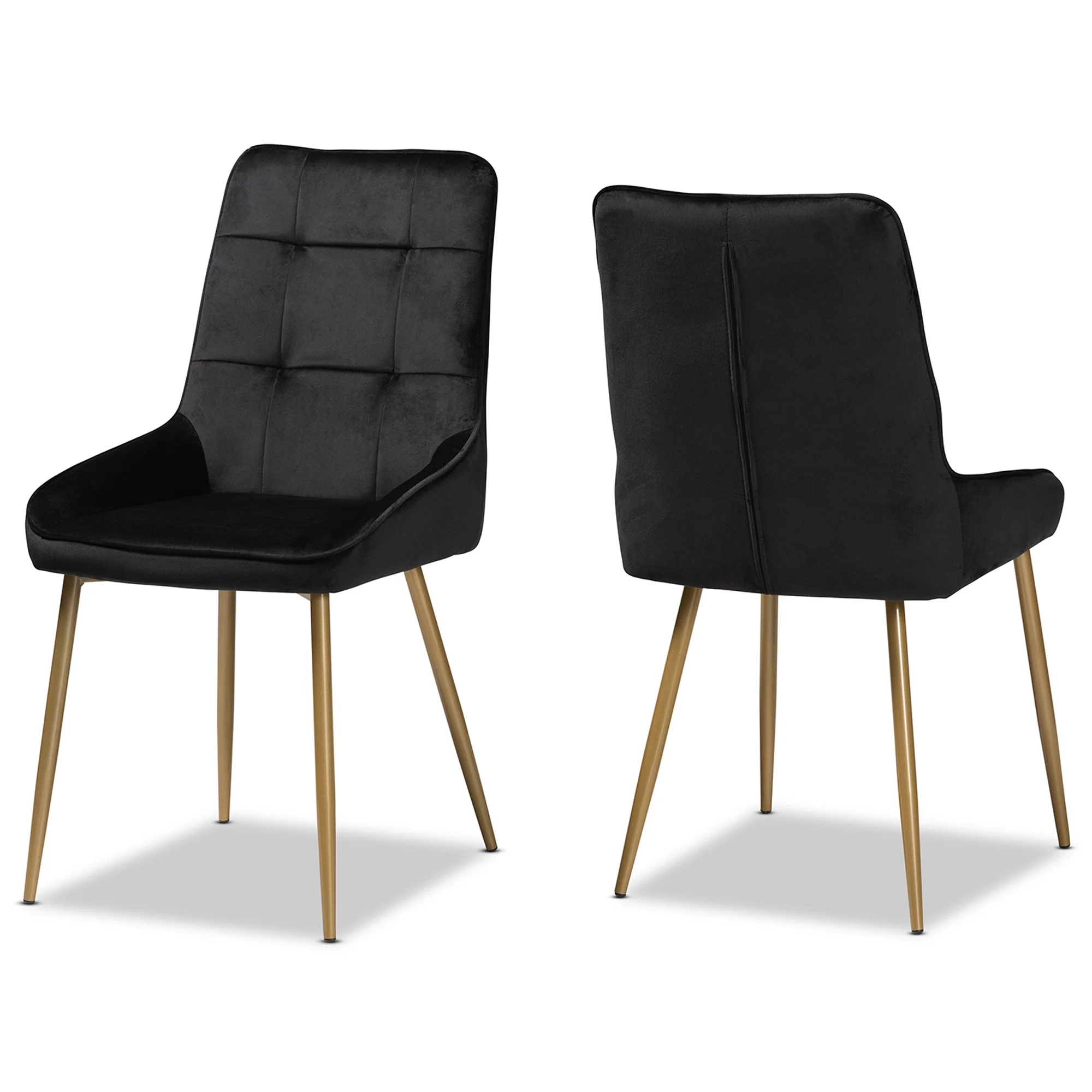 Baxton Studio Gavino Modern Luxe and Glam Black Velvet Fabric Upholstered and Gold Finished Metal 2-Piece Dining Chair Set - Image 2