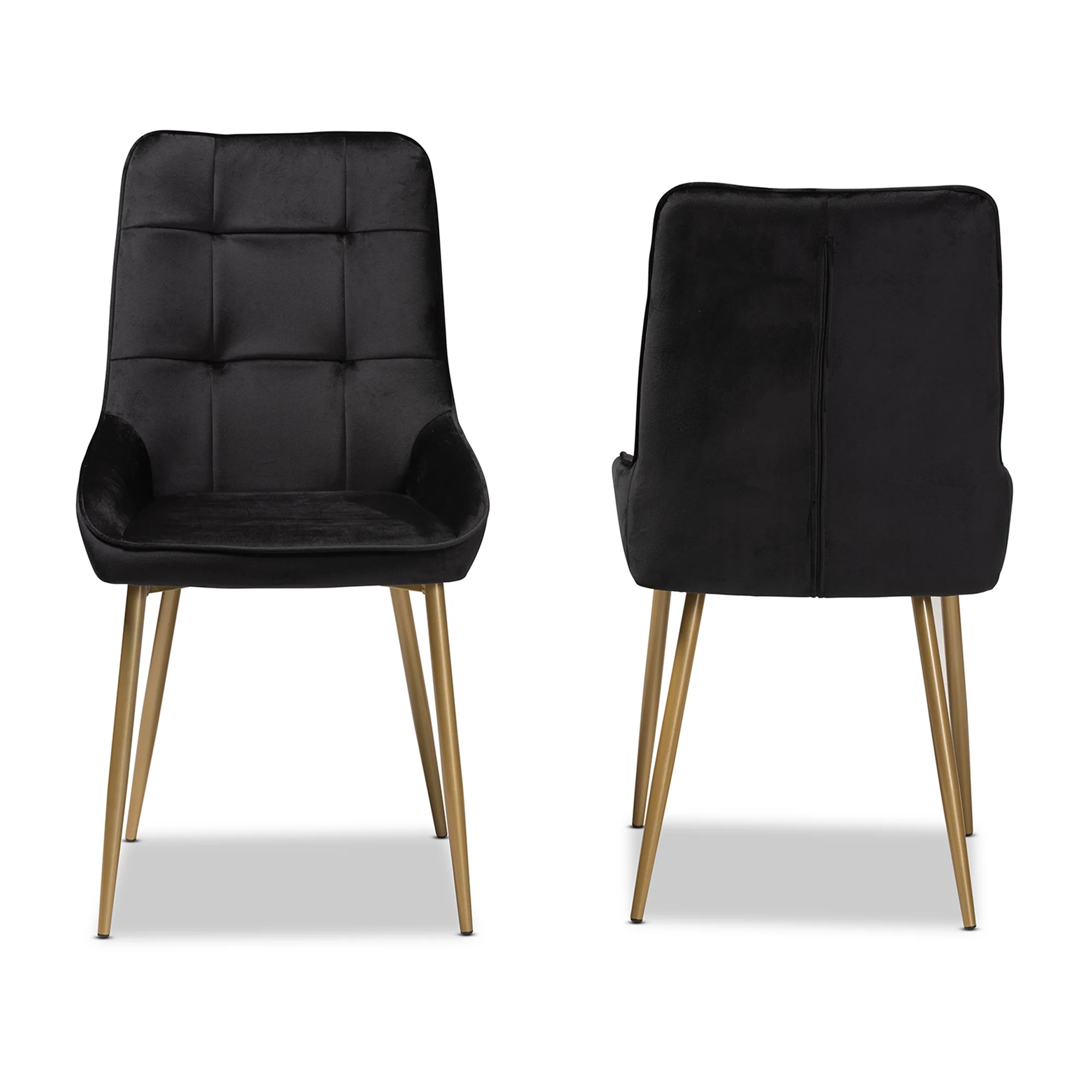 Baxton Studio Gavino Modern Luxe and Glam Black Velvet Fabric Upholstered and Gold Finished Metal 2-Piece Dining Chair Set - Image 3