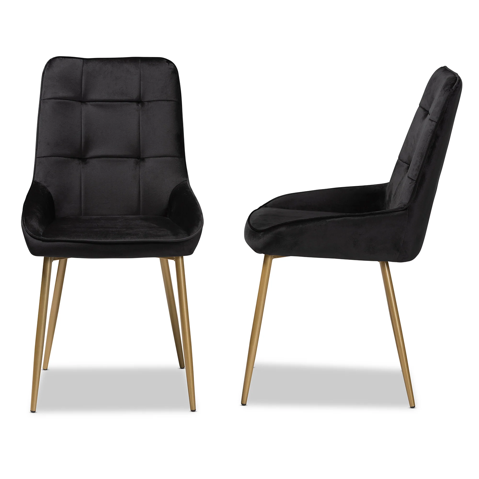Baxton Studio Gavino Modern Luxe and Glam Black Velvet Fabric Upholstered and Gold Finished Metal 2-Piece Dining Chair Set - Image 4