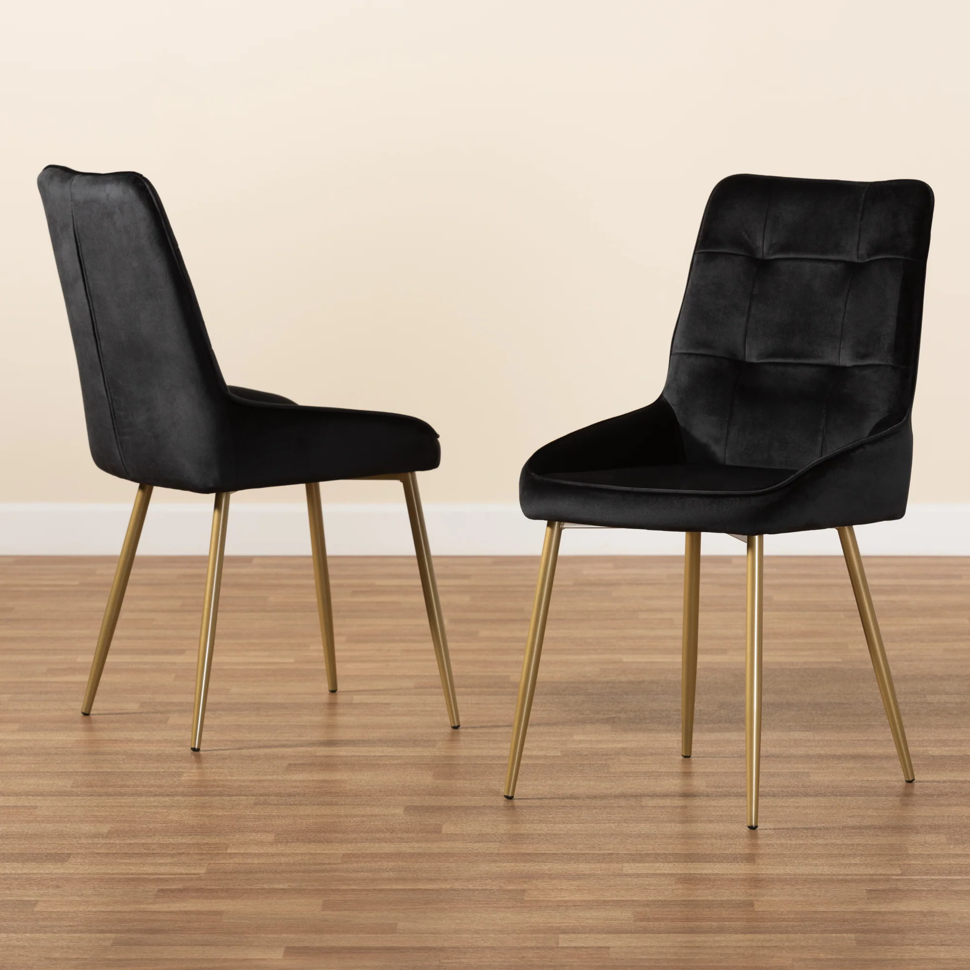 Baxton Studio Gavino Modern Luxe and Glam Black Velvet Fabric Upholstered and Gold Finished Metal 2-Piece Dining Chair Set - Image 7