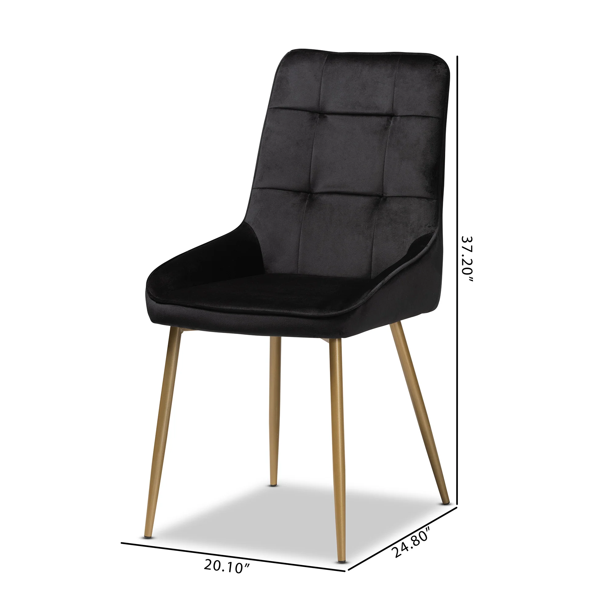 Baxton Studio Gavino Modern Luxe and Glam Black Velvet Fabric Upholstered and Gold Finished Metal 2-Piece Dining Chair Set - Image 8