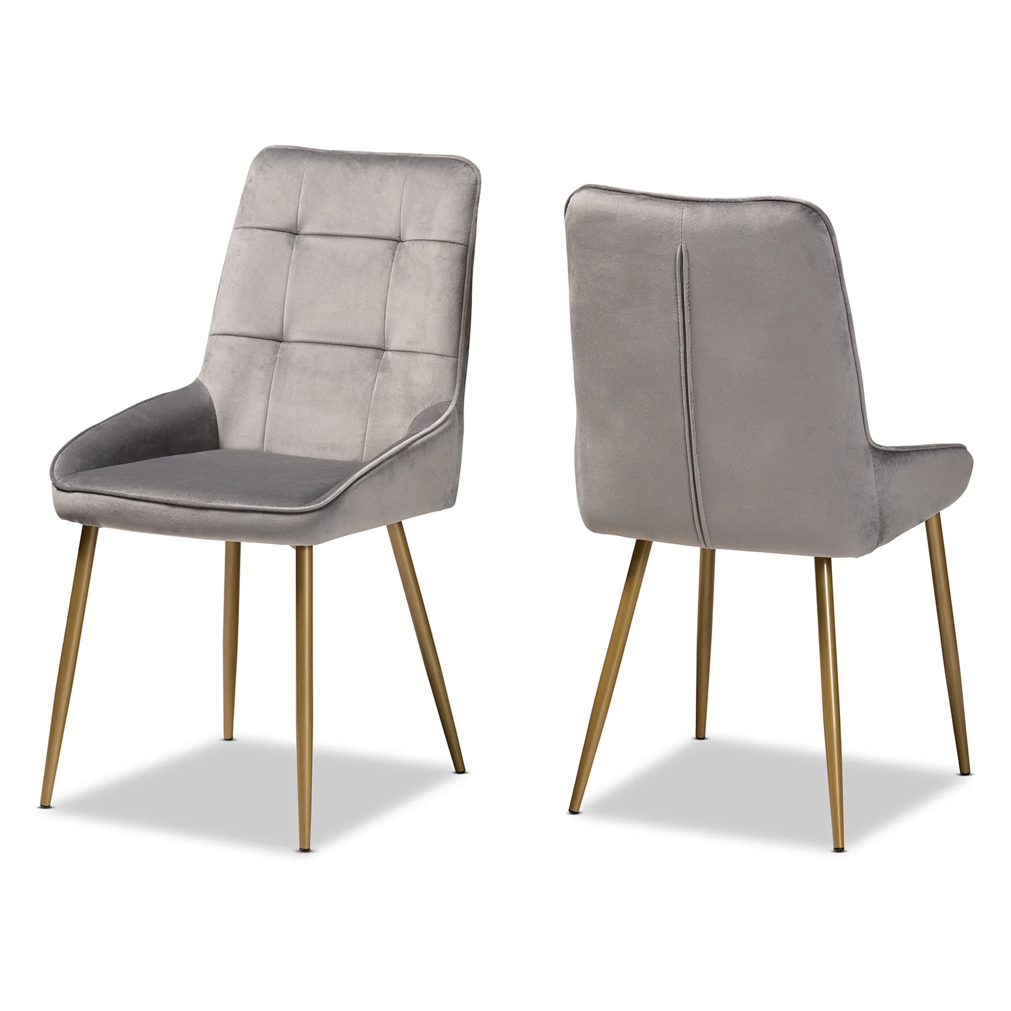 Baxton Studio Gavino Modern Luxe and Glam Grey Velvet Fabric Upholstered and Gold Finished Metal 2-Piece Dining Chair Set - Image 2