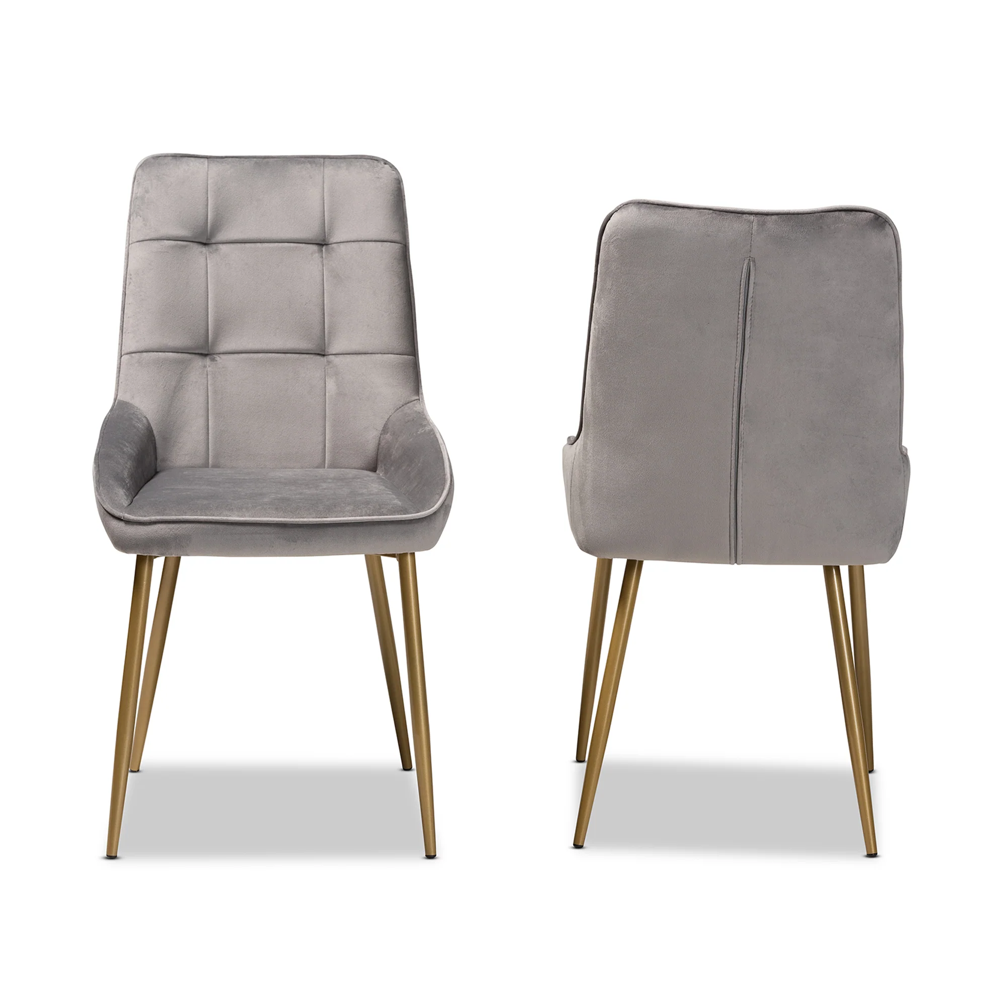 Baxton Studio Gavino Modern Luxe and Glam Grey Velvet Fabric Upholstered and Gold Finished Metal 2-Piece Dining Chair Set - Image 3