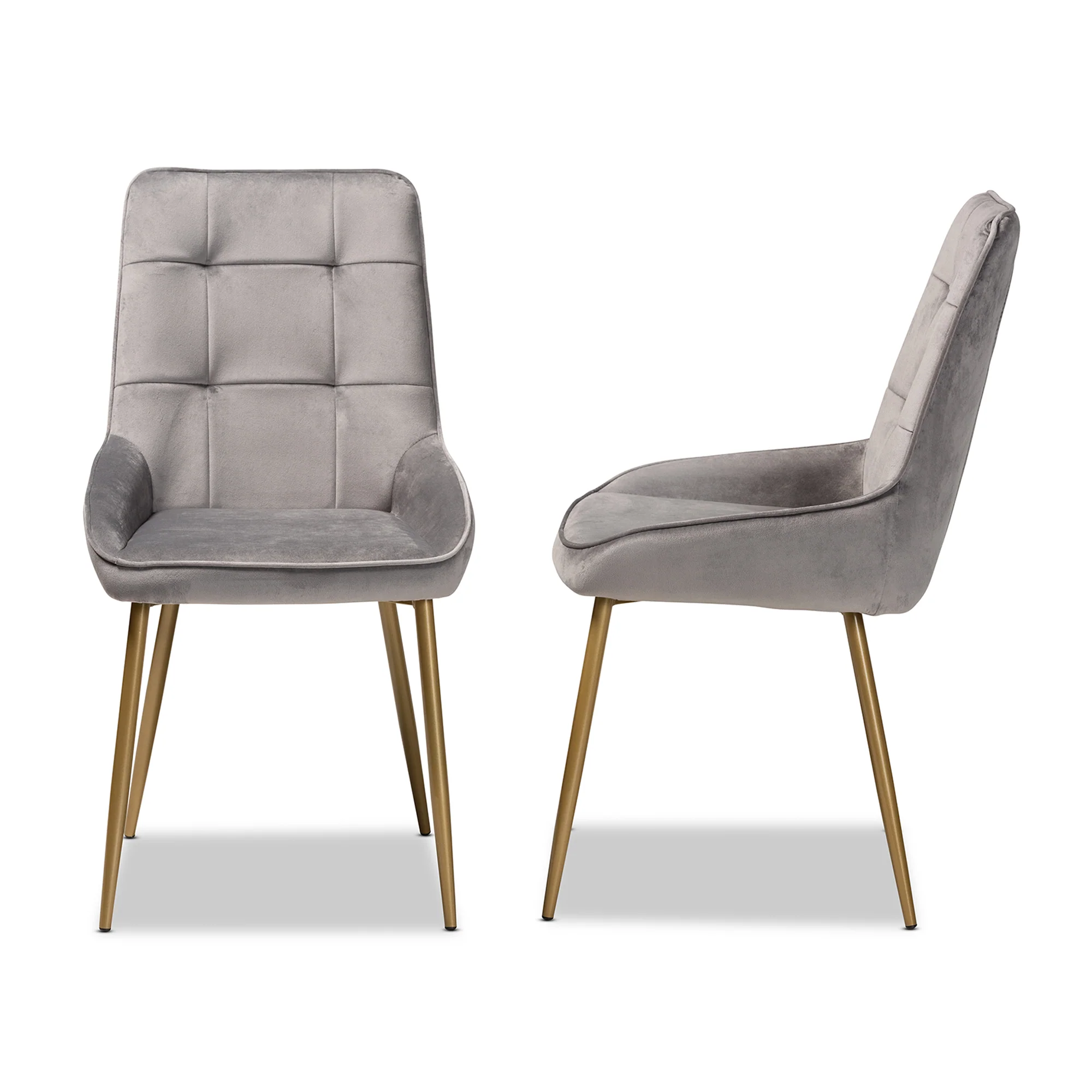 Baxton Studio Gavino Modern Luxe and Glam Grey Velvet Fabric Upholstered and Gold Finished Metal 2-Piece Dining Chair Set - Image 4
