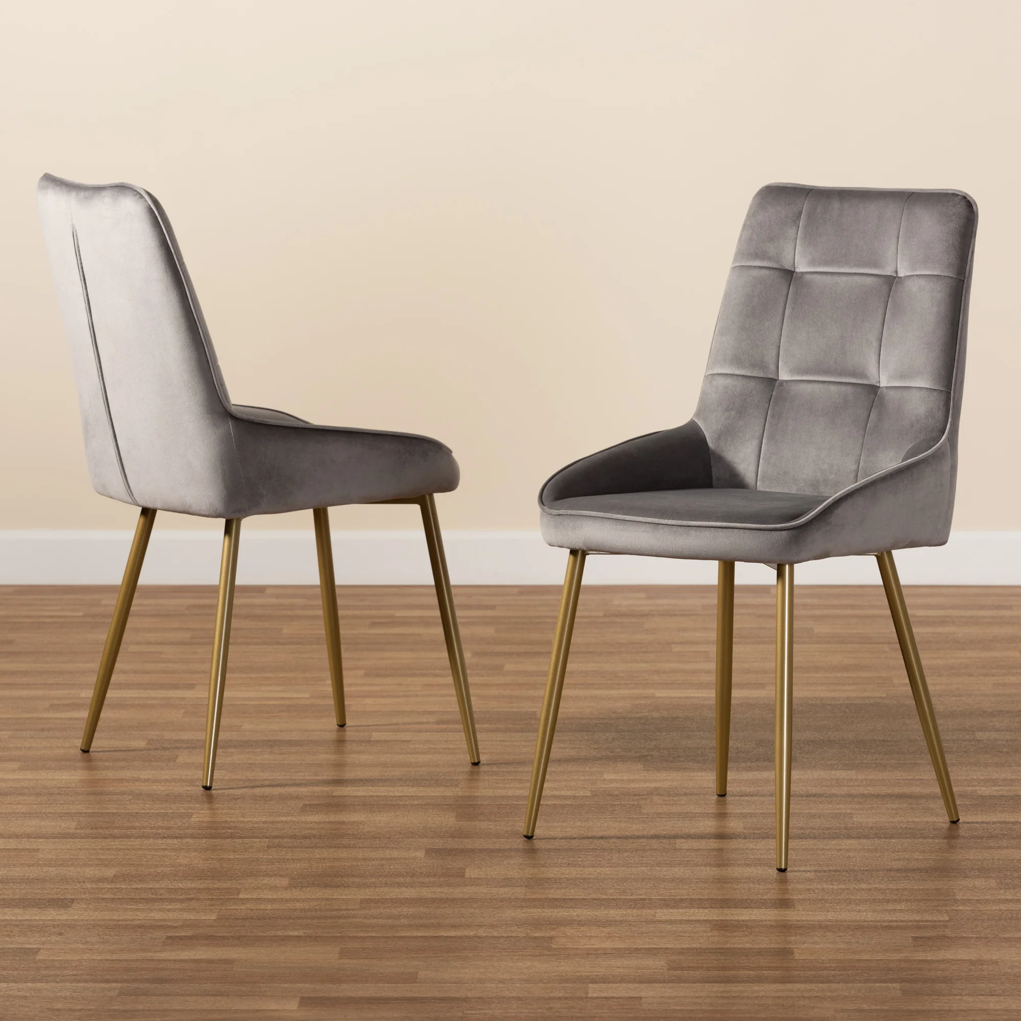 Baxton Studio Gavino Modern Luxe and Glam Grey Velvet Fabric Upholstered and Gold Finished Metal 2-Piece Dining Chair Set - Image 7