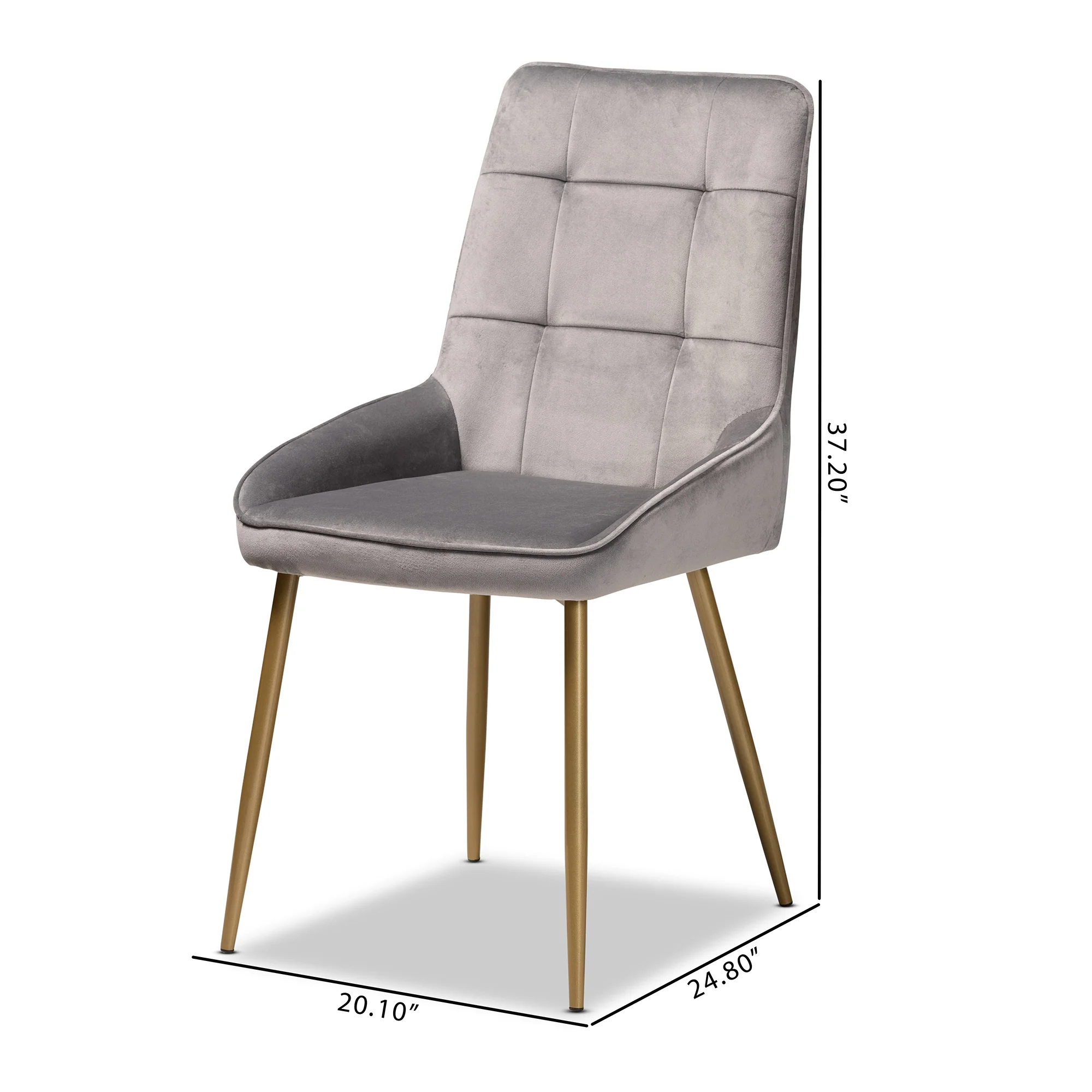 Baxton Studio Gavino Modern Luxe and Glam Grey Velvet Fabric Upholstered and Gold Finished Metal 2-Piece Dining Chair Set - Image 8