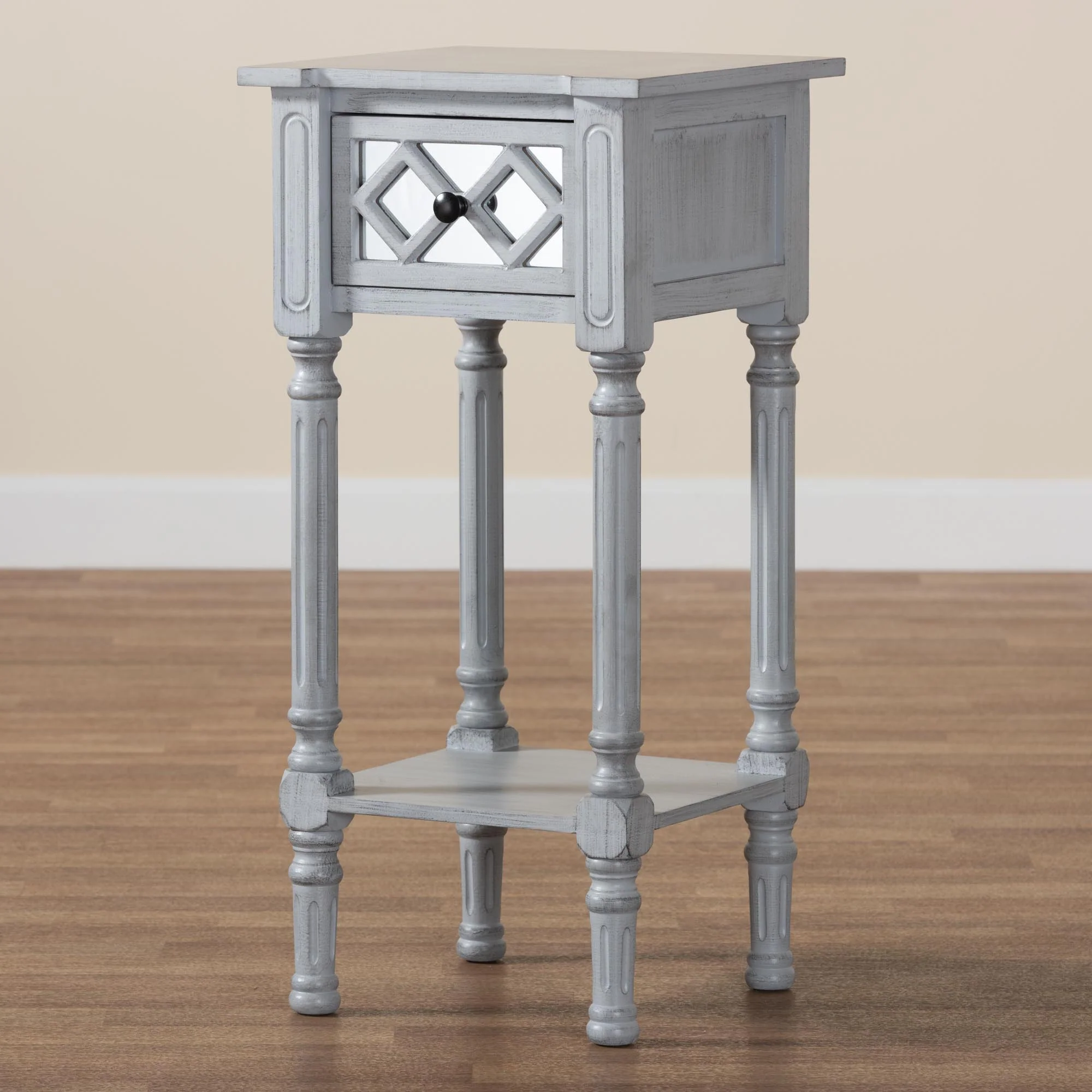 Baxton Studio Gellert Classic and Traditional Grey Finished Wood 1-Drawer End Table - Image 9