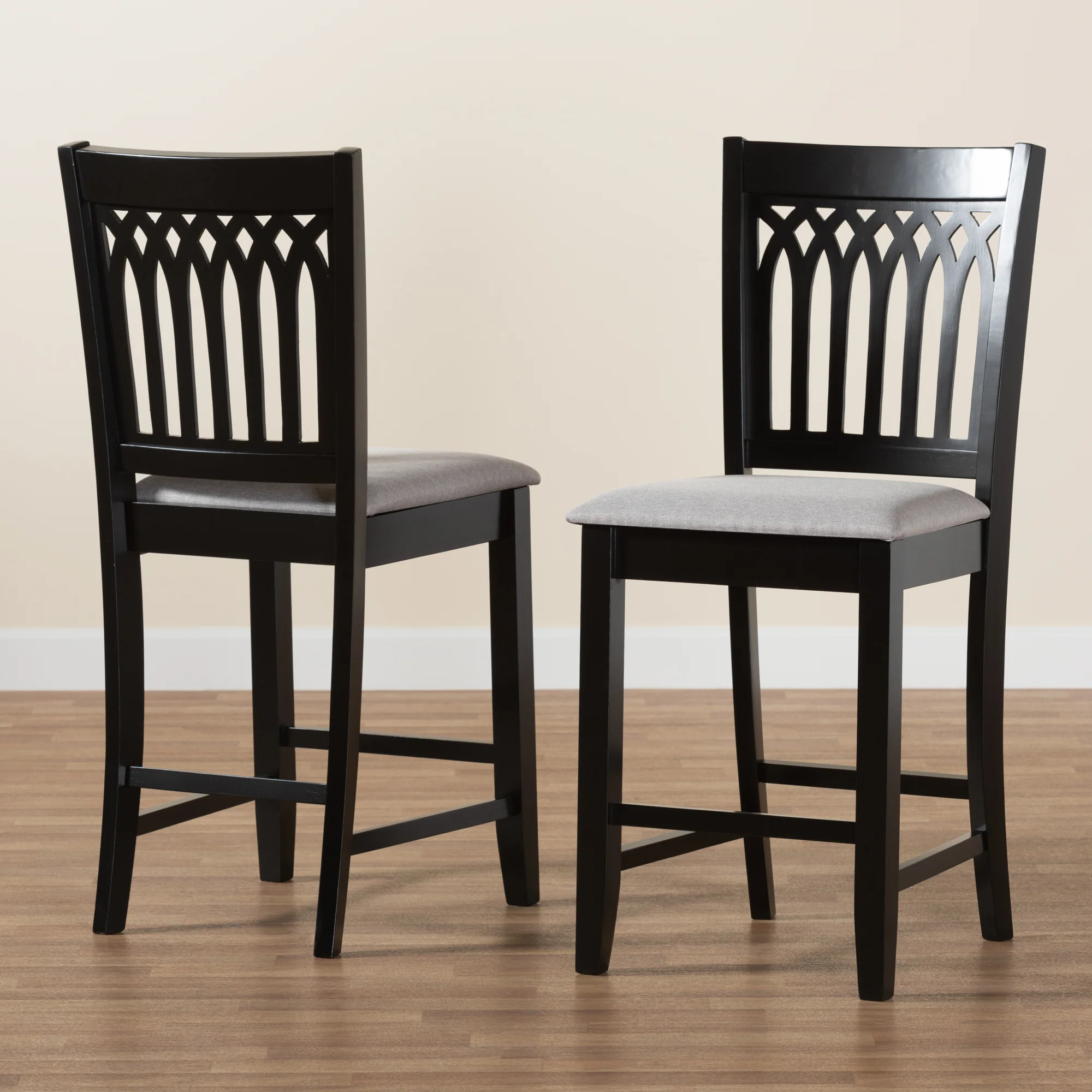 Baxton Studio Genesis Modern Beige Fabric and Dark Brown Finished Wood 2-Piece Counter Stool Set - Image 18