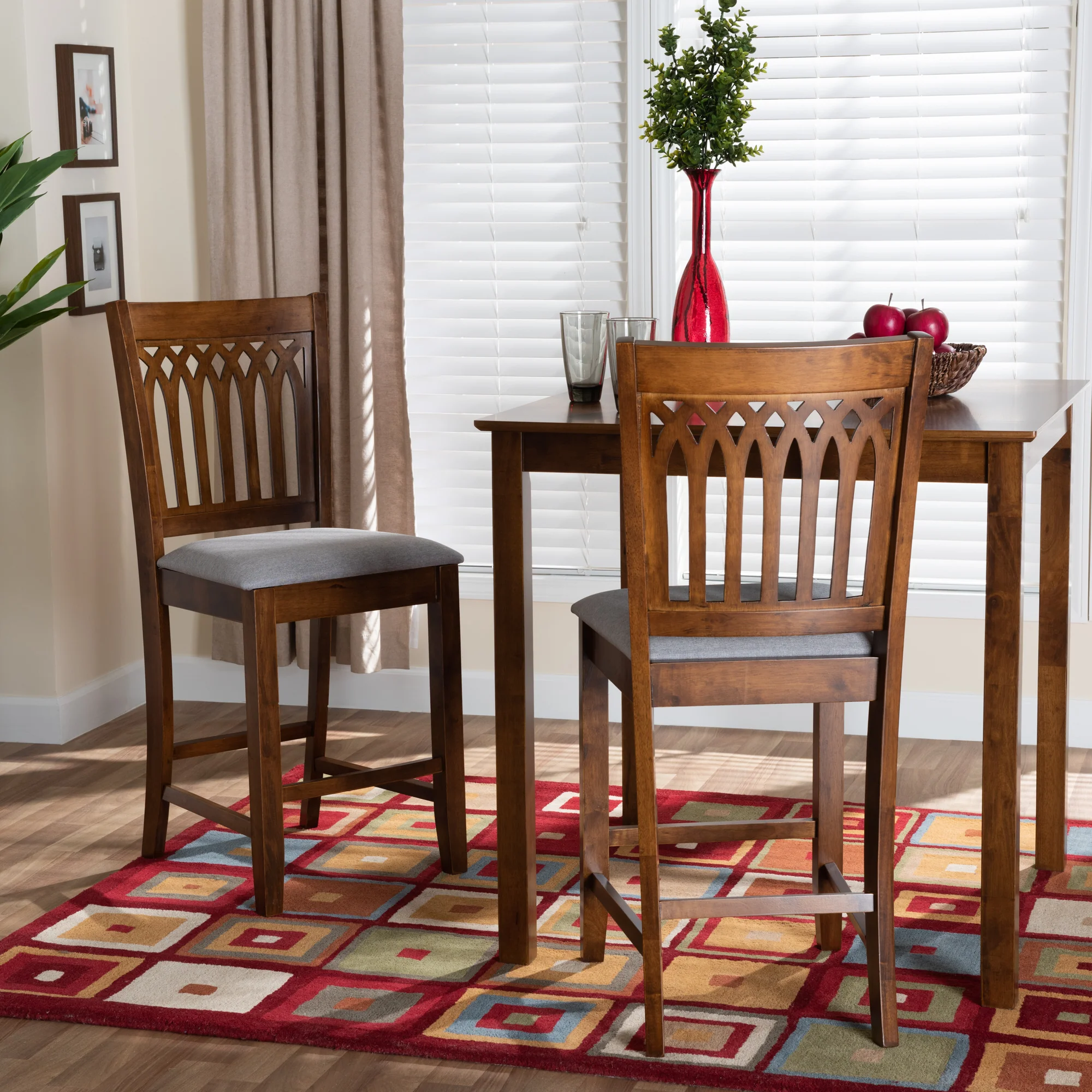 Baxton Studio Genesis Modern Beige Fabric and Dark Brown Finished Wood 2-Piece Counter Stool Set - Image 19