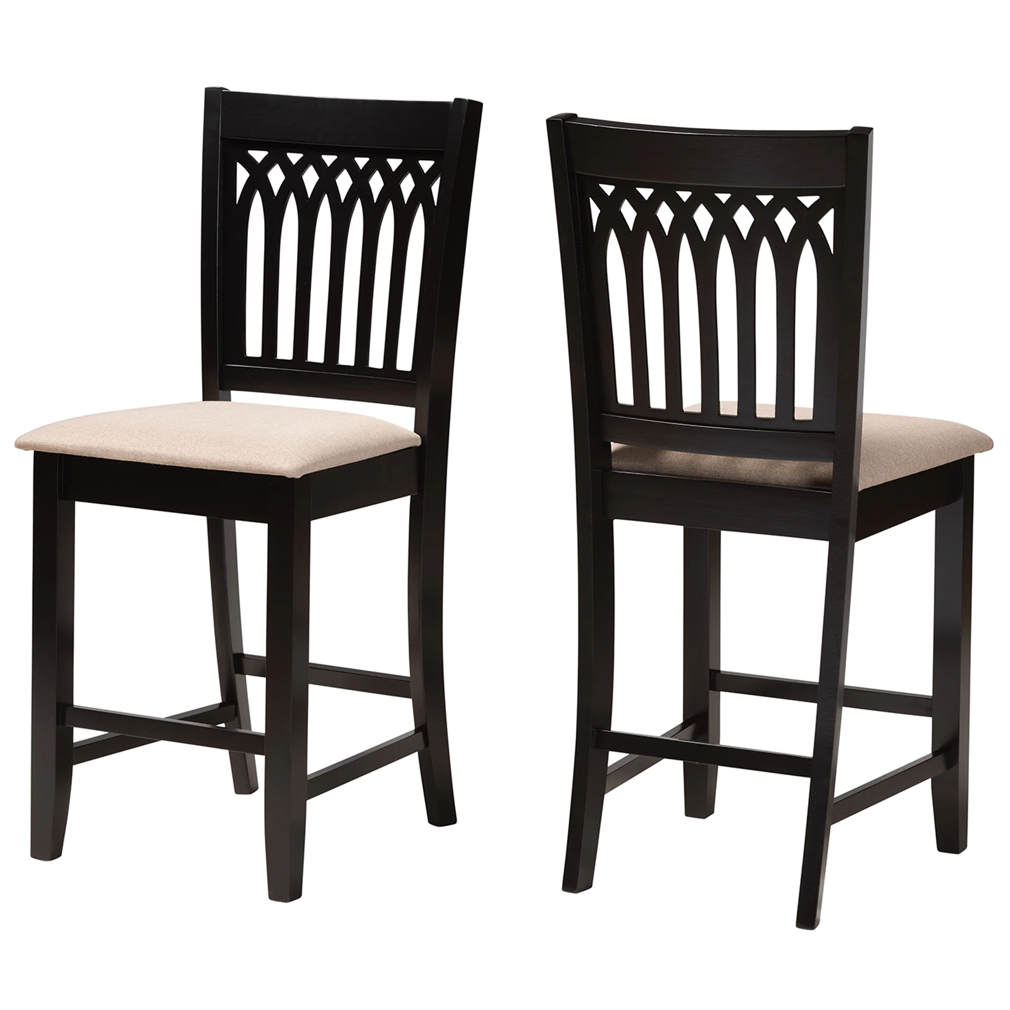 Baxton Studio Genesis Modern Beige Fabric and Dark Brown Finished Wood 2-Piece Counter Stool Set - Image 2