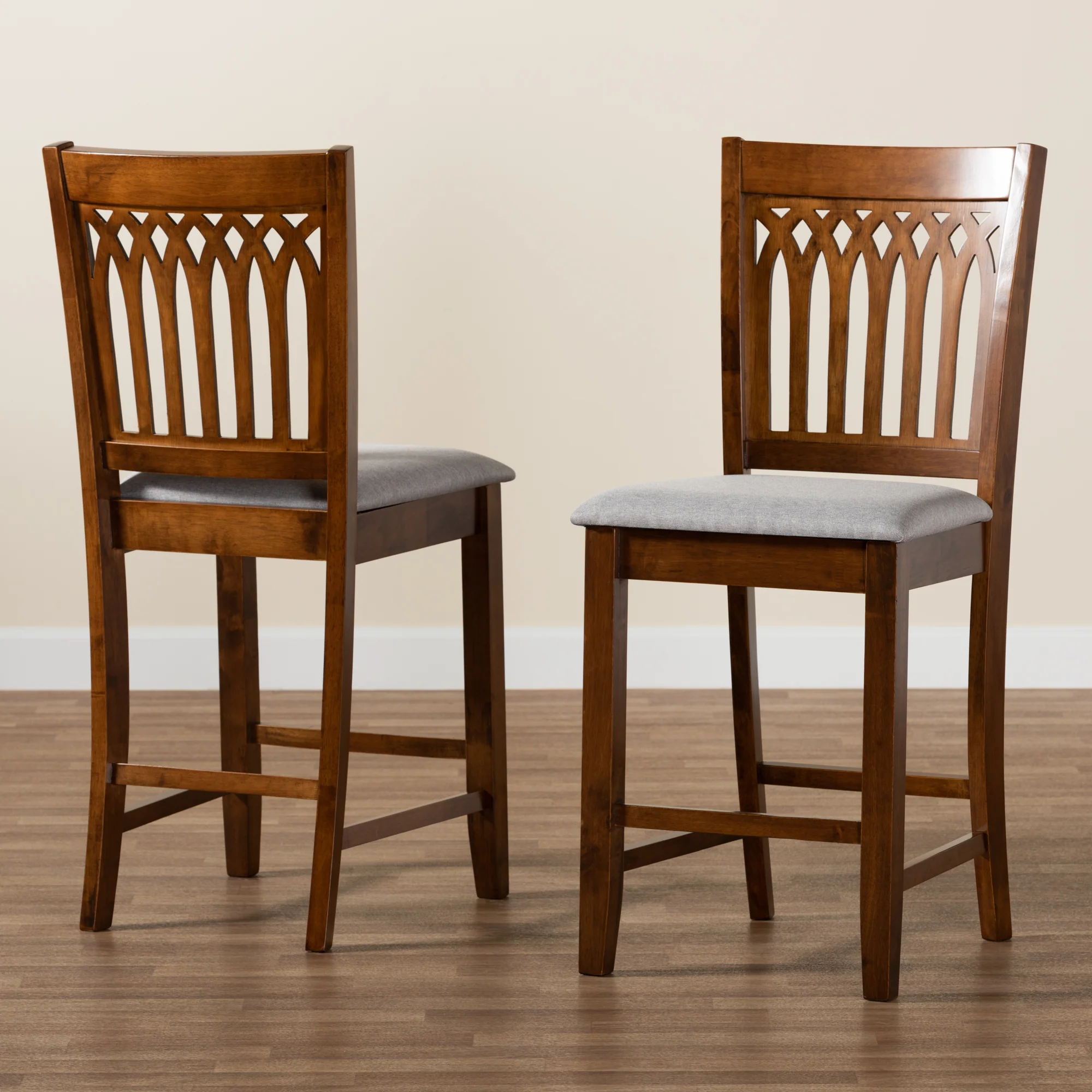 Baxton Studio Genesis Modern Beige Fabric and Dark Brown Finished Wood 2-Piece Counter Stool Set - Image 27