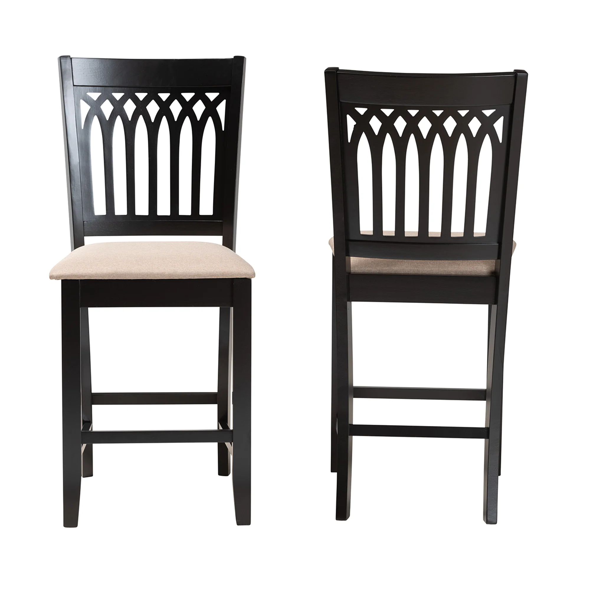 Baxton Studio Genesis Modern Beige Fabric and Dark Brown Finished Wood 2-Piece Counter Stool Set - Image 3