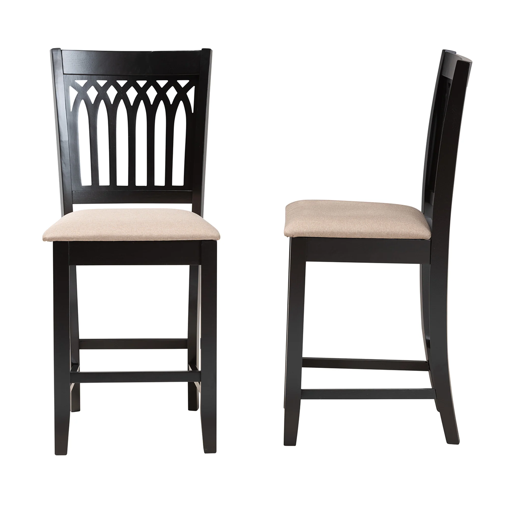 Baxton Studio Genesis Modern Beige Fabric and Dark Brown Finished Wood 2-Piece Counter Stool Set - Image 4