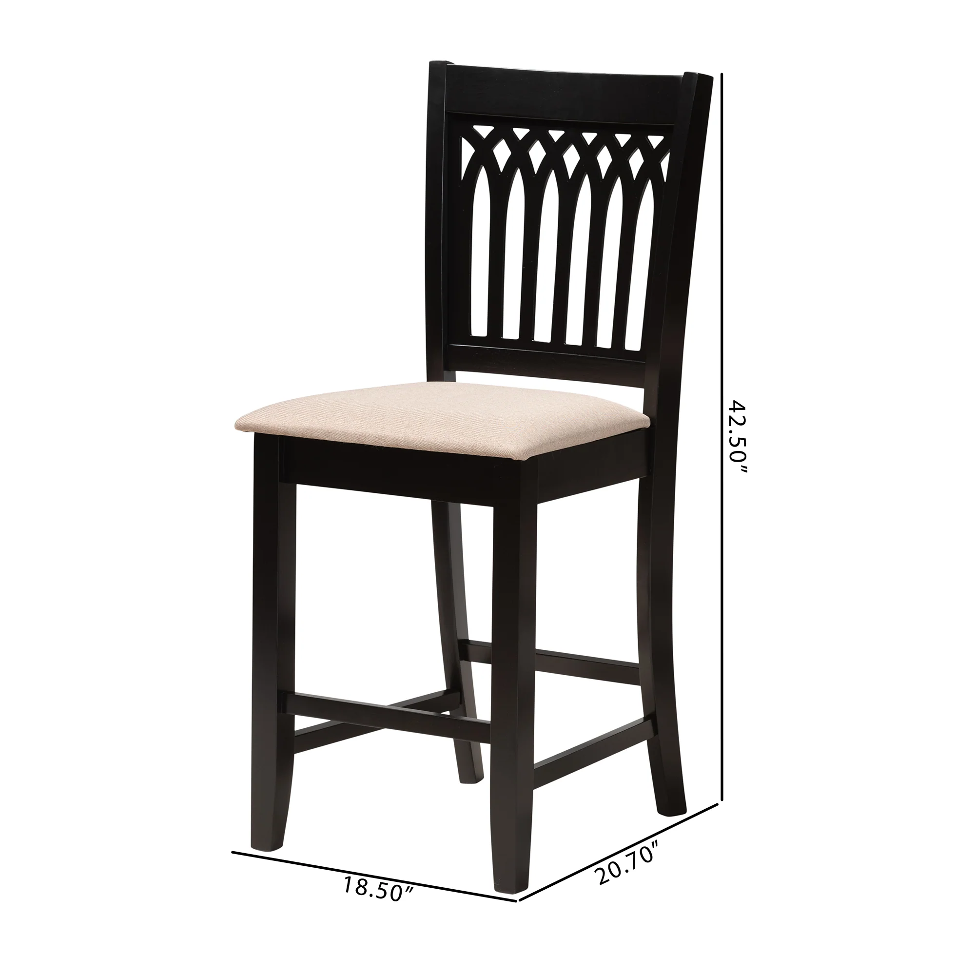 Baxton Studio Genesis Modern Beige Fabric and Dark Brown Finished Wood 2-Piece Counter Stool Set - Image 8