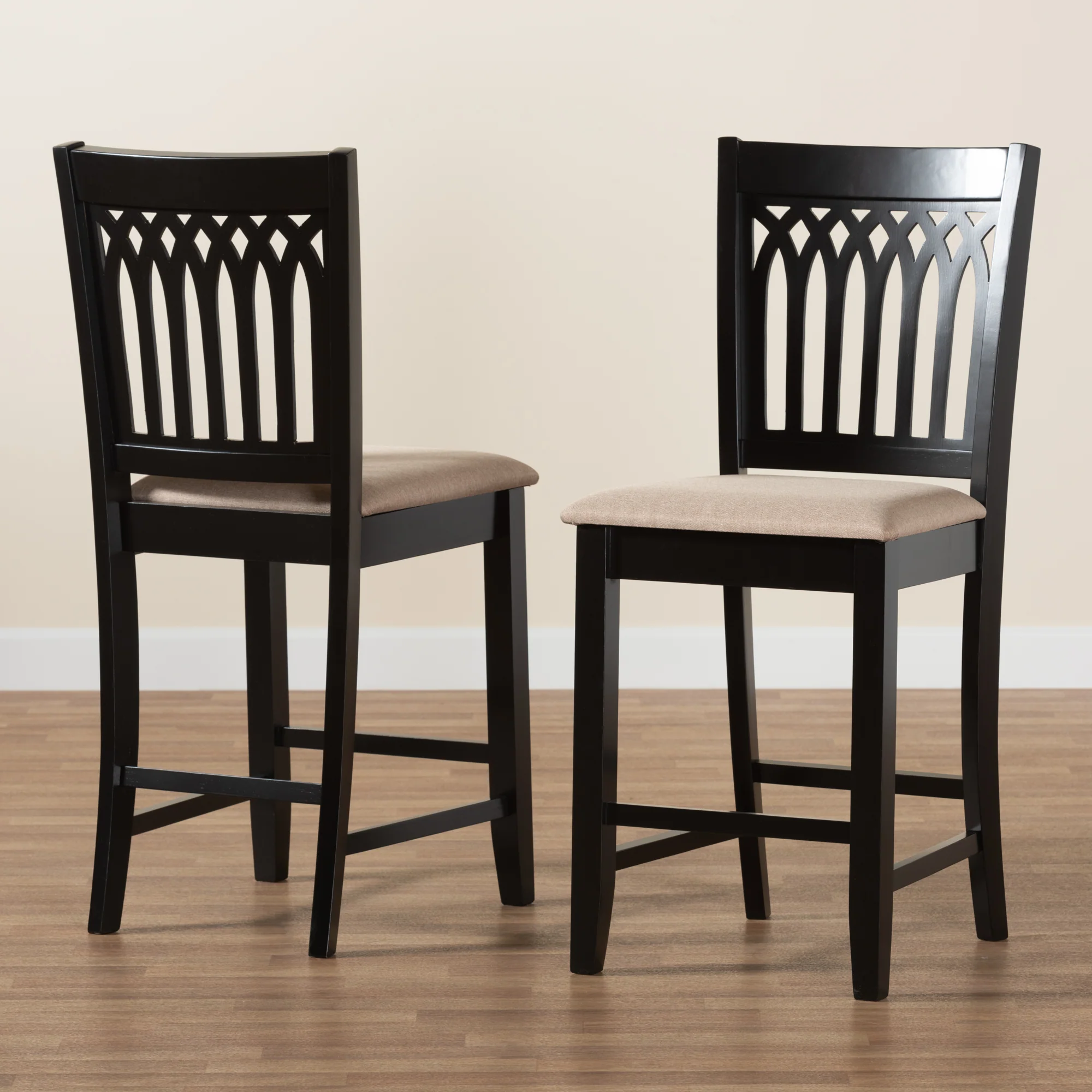 Baxton Studio Genesis Modern Beige Fabric and Dark Brown Finished Wood 2-Piece Counter Stool Set - Image 9