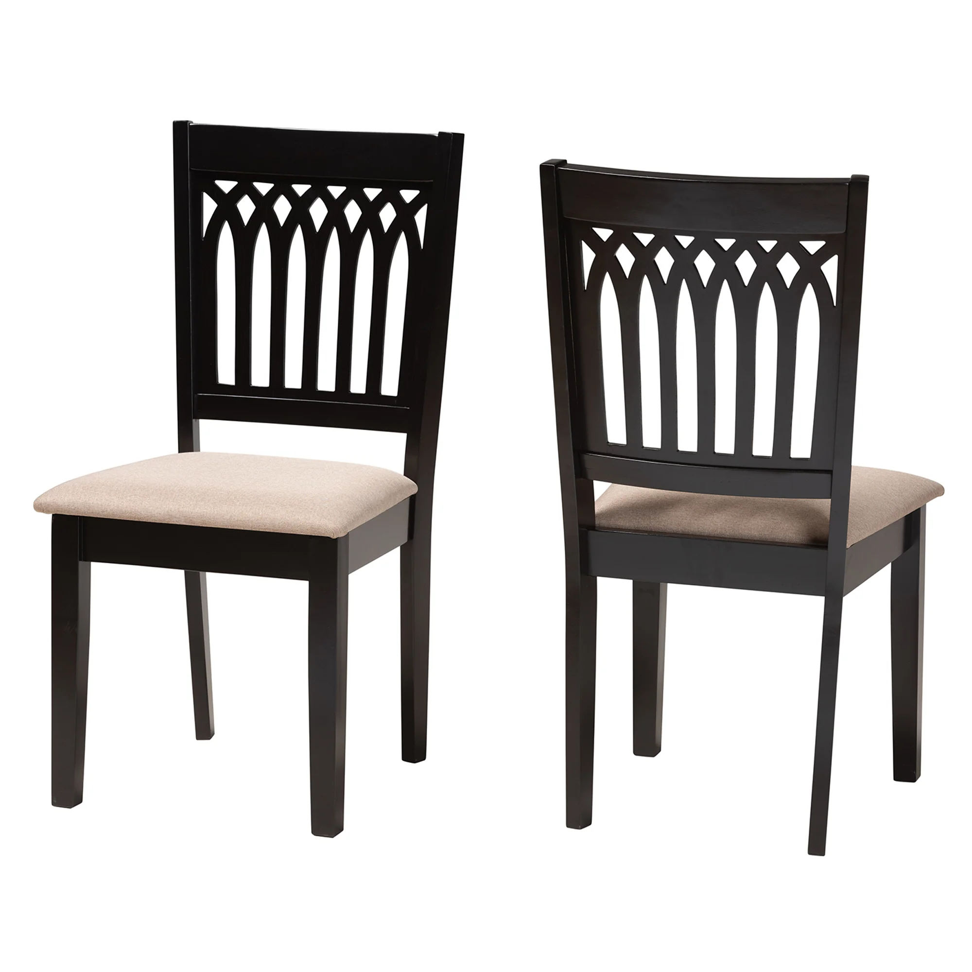 Baxton Studio Genesis Modern Beige Fabric and Dark Brown Finished Wood 2-Piece Dining Chair Set - Image 2