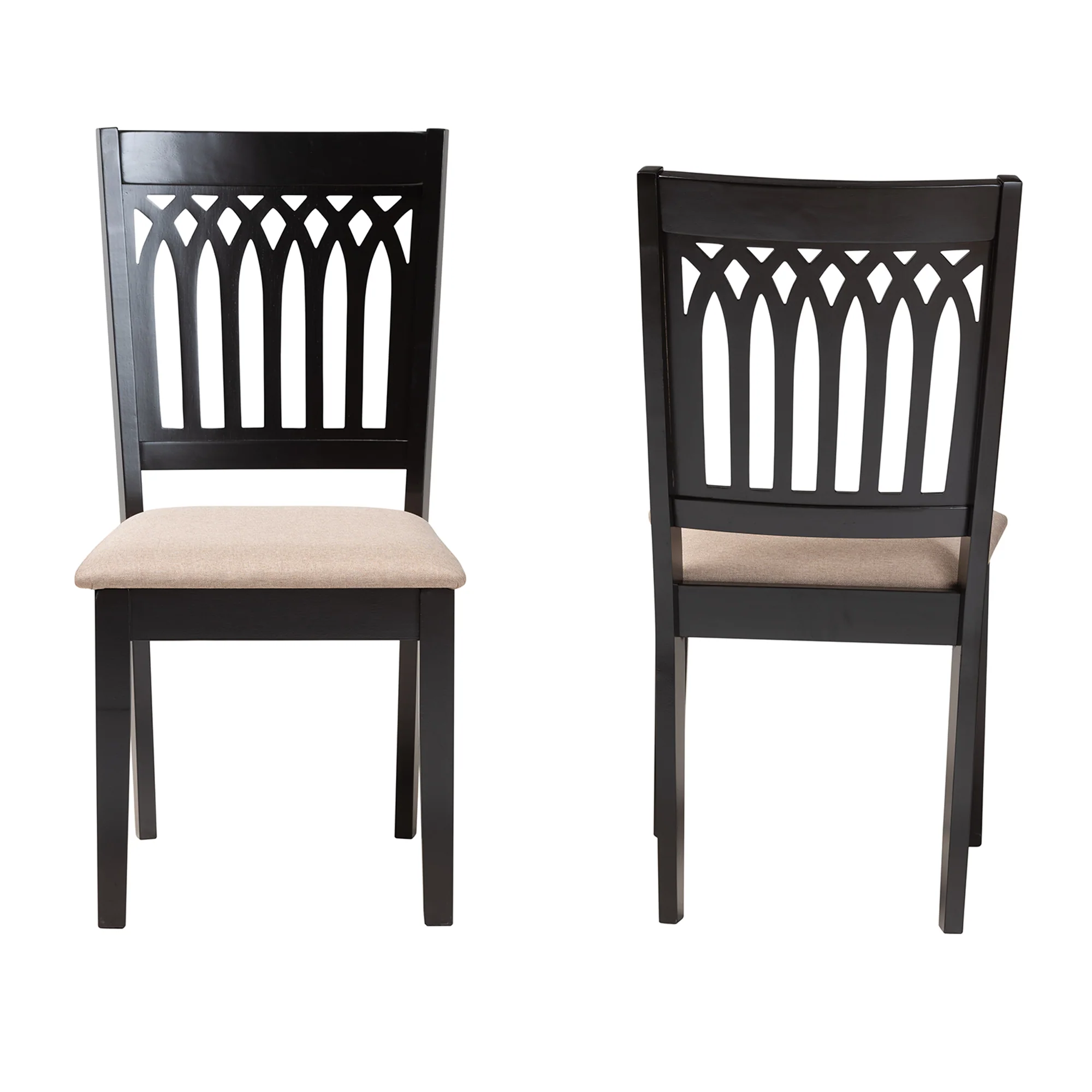 Baxton Studio Genesis Modern Beige Fabric and Dark Brown Finished Wood 2-Piece Dining Chair Set - Image 3
