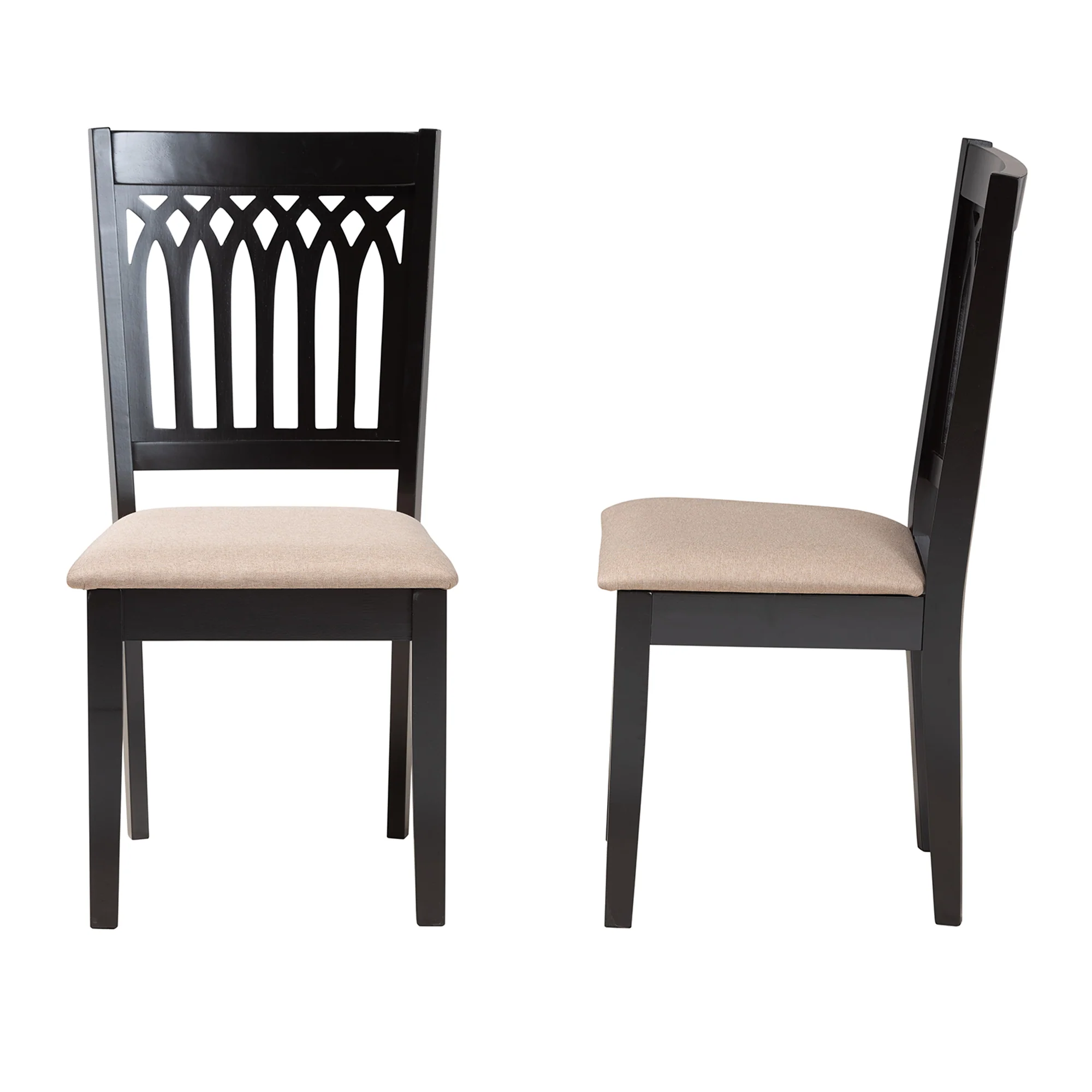 Baxton Studio Genesis Modern Beige Fabric and Dark Brown Finished Wood 2-Piece Dining Chair Set - Image 4