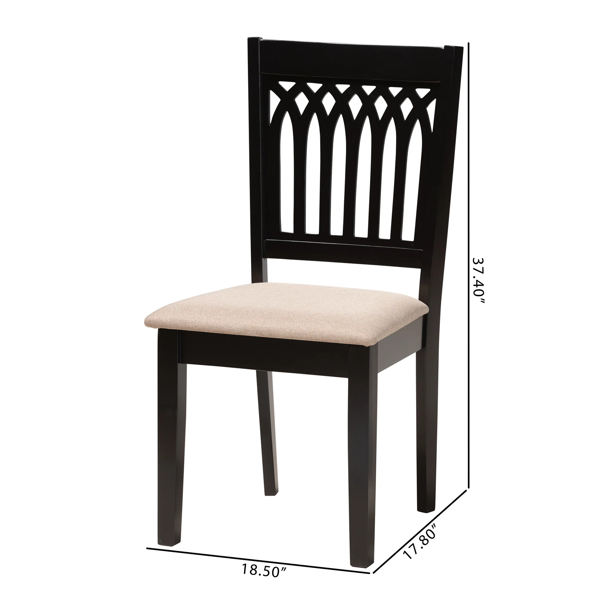 Baxton Studio Genesis Modern Beige Fabric and Dark Brown Finished Wood 2-Piece Dining Chair Set - Image 8