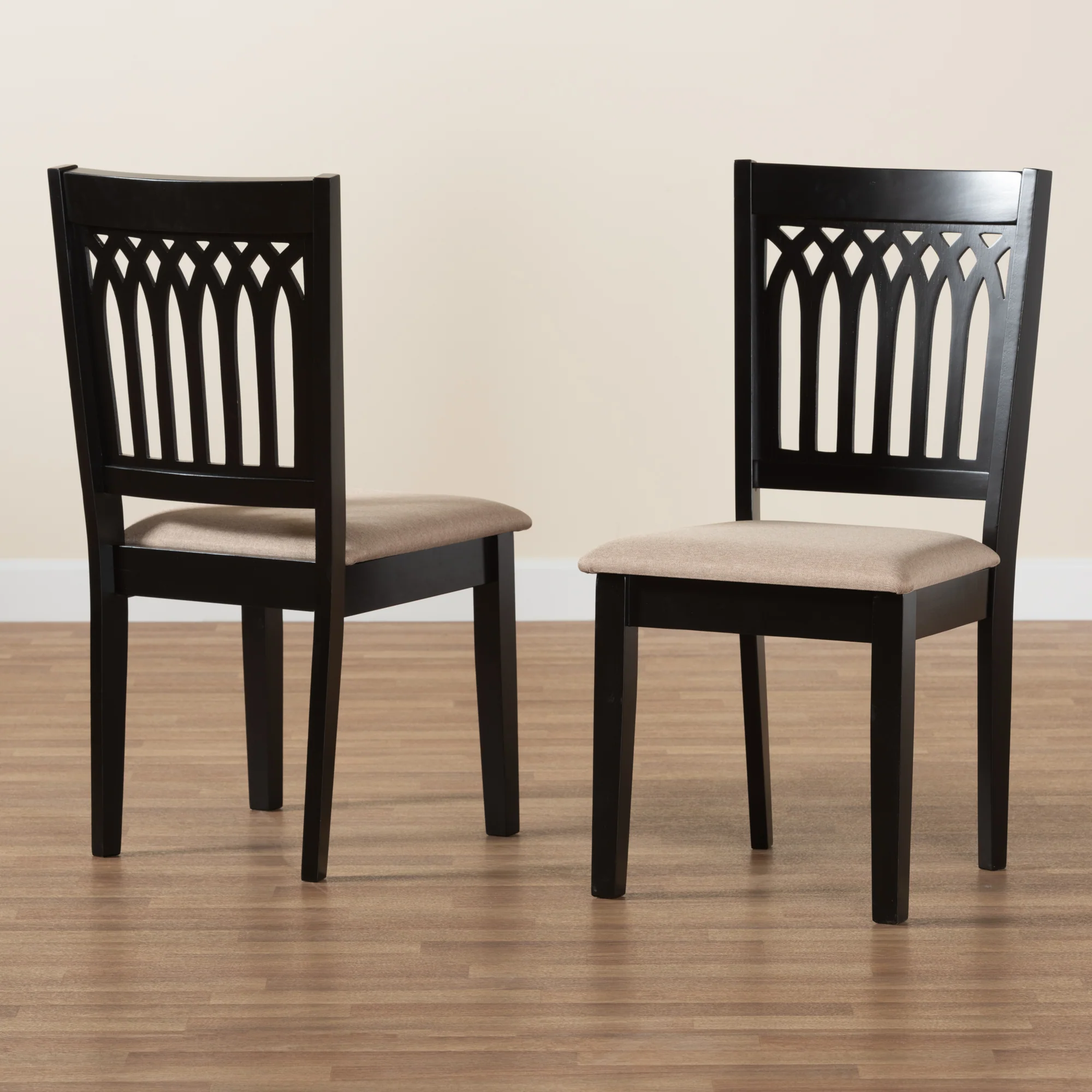 Baxton Studio Genesis Modern Beige Fabric and Dark Brown Finished Wood 2-Piece Dining Chair Set - Image 9
