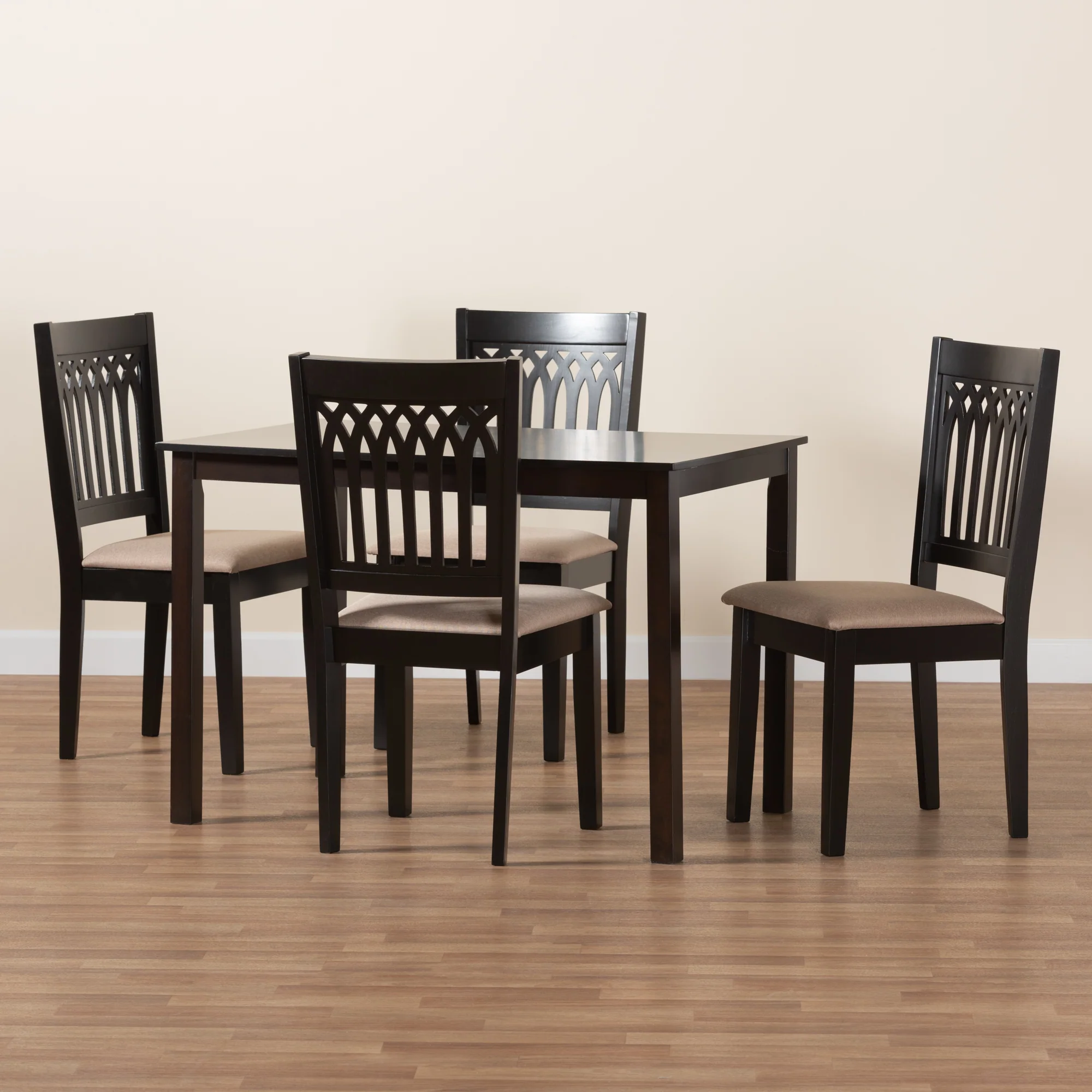 Baxton Studio Genesis Modern Beige Fabric and Dark Brown Finished Wood 5-Piece Dining Set - Image 2