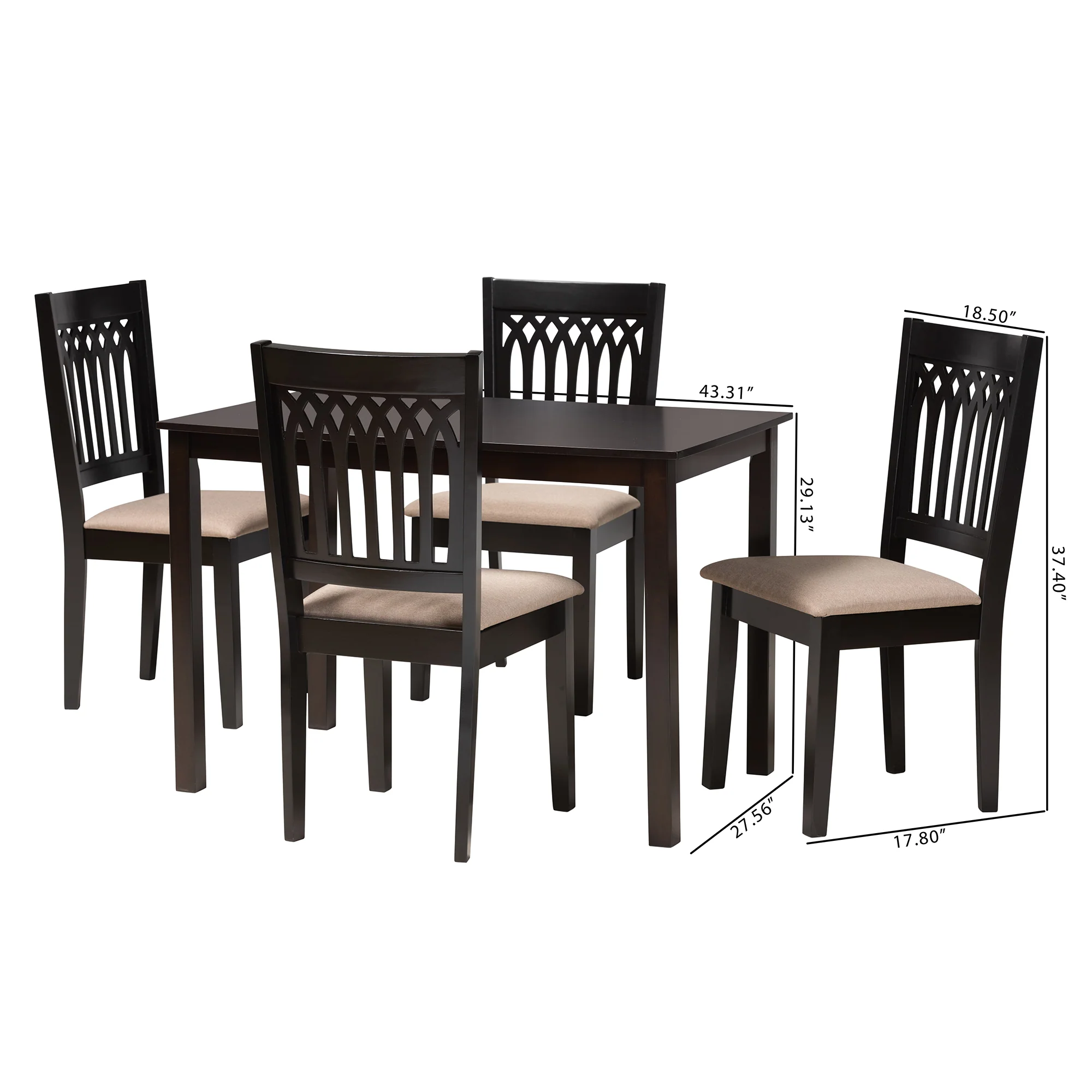 Baxton Studio Genesis Modern Beige Fabric and Dark Brown Finished Wood 5-Piece Dining Set - Image 3