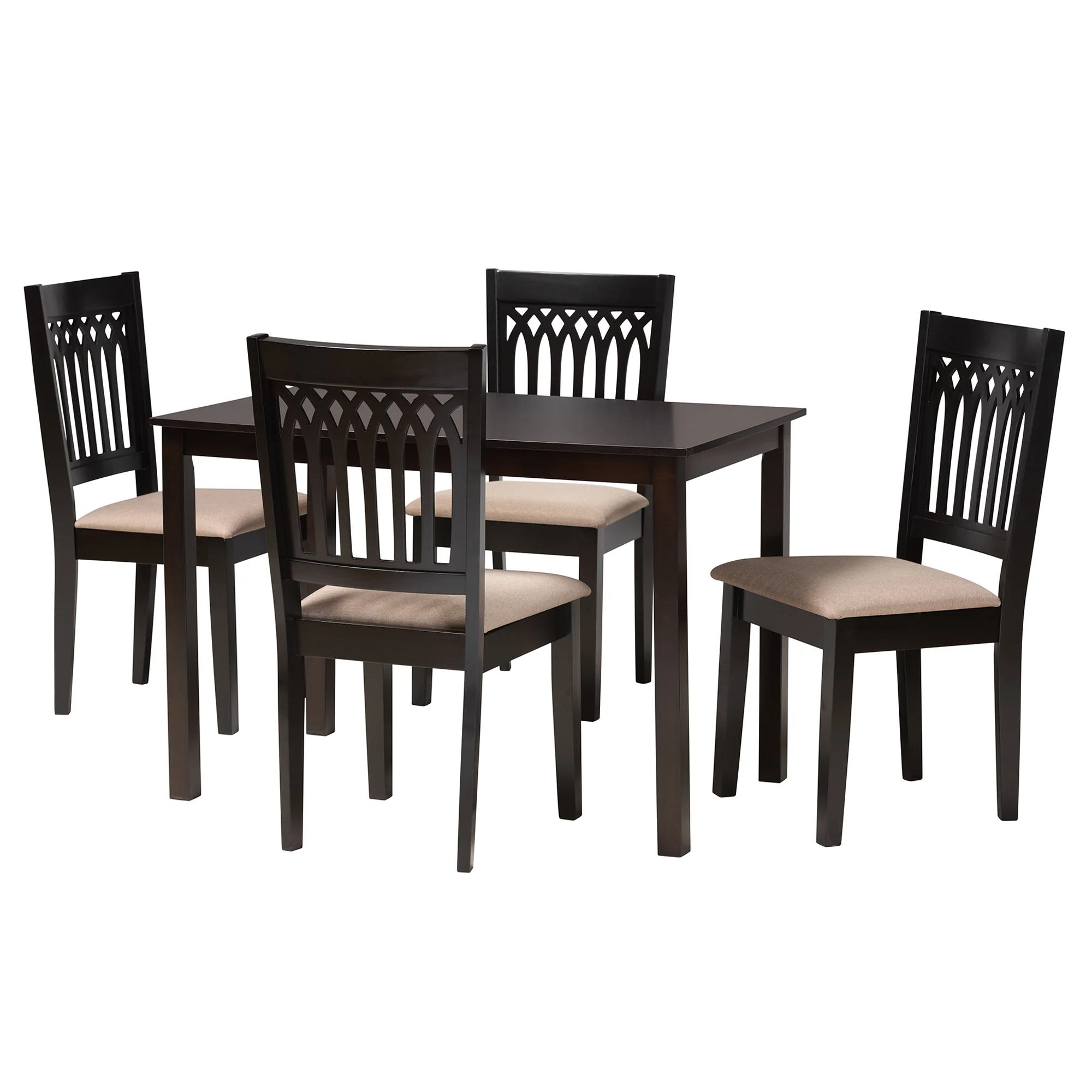 Baxton Studio Genesis Modern Beige Fabric and Dark Brown Finished Wood 5-Piece Dining Set - Image 4