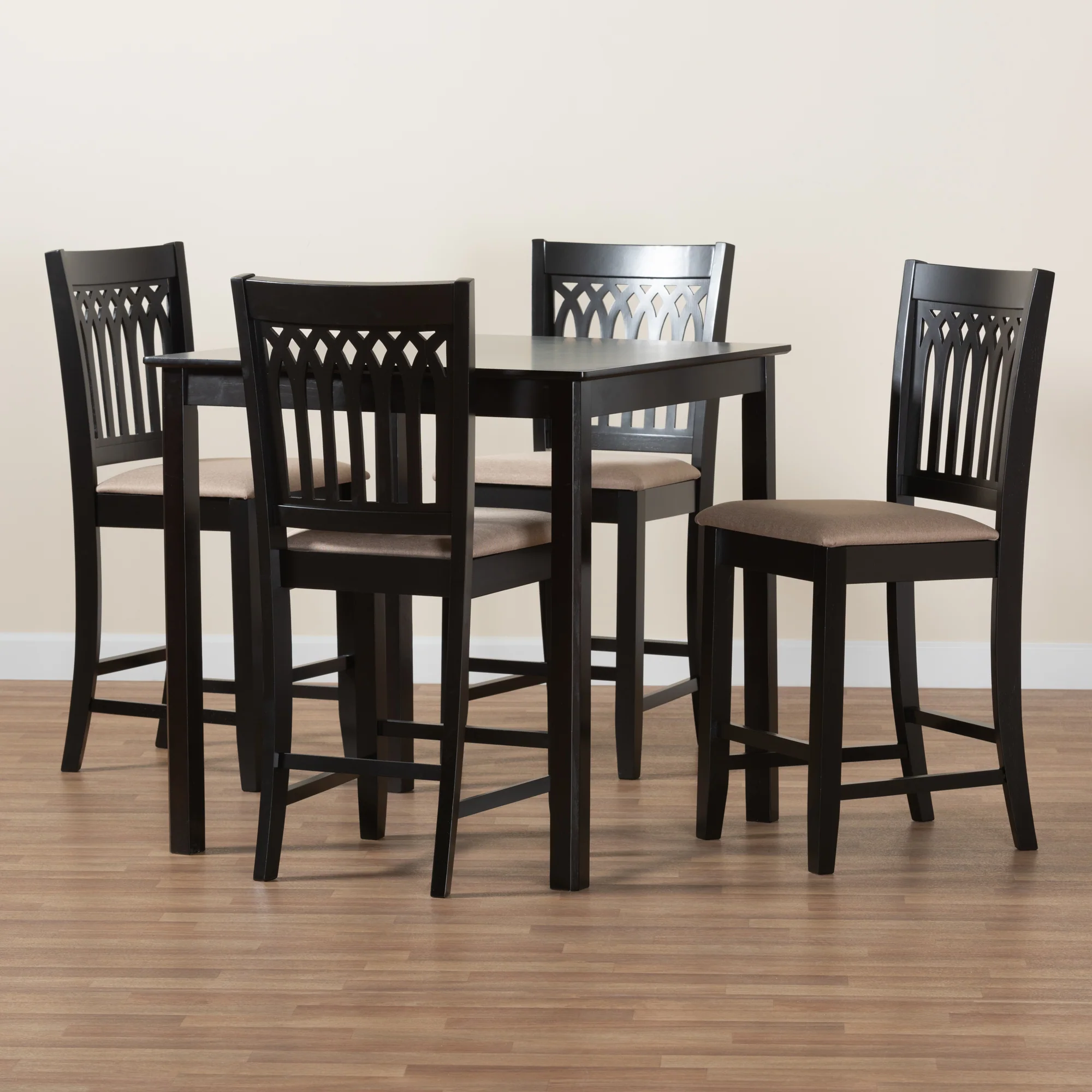 Baxton Studio Genesis Modern Beige Fabric and Dark Brown Finished Wood 5-Piece Pub Set - Image 2