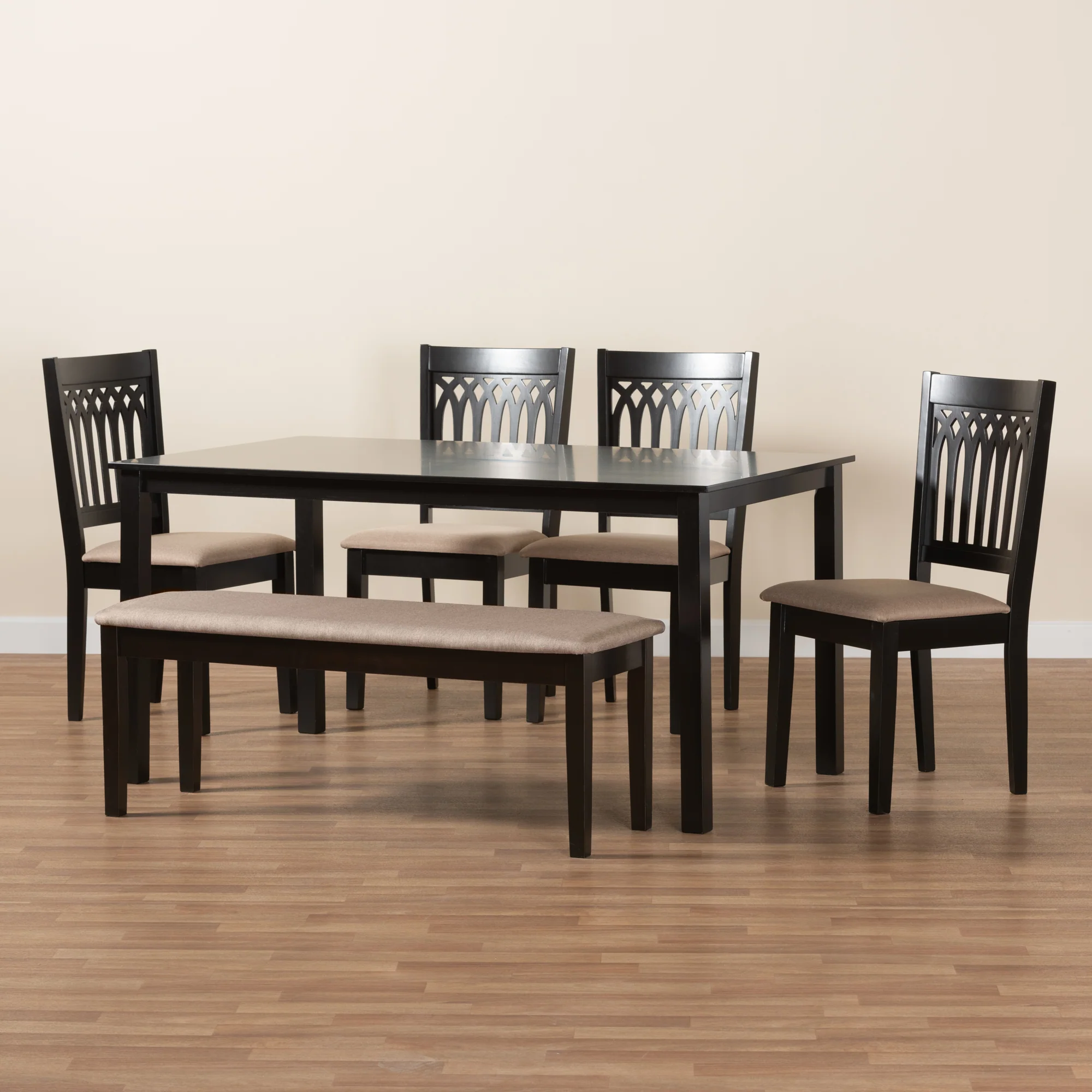 Baxton Studio Genesis Modern Beige Fabric and Dark Brown Finished Wood 6-Piece Dining Set - Image 3