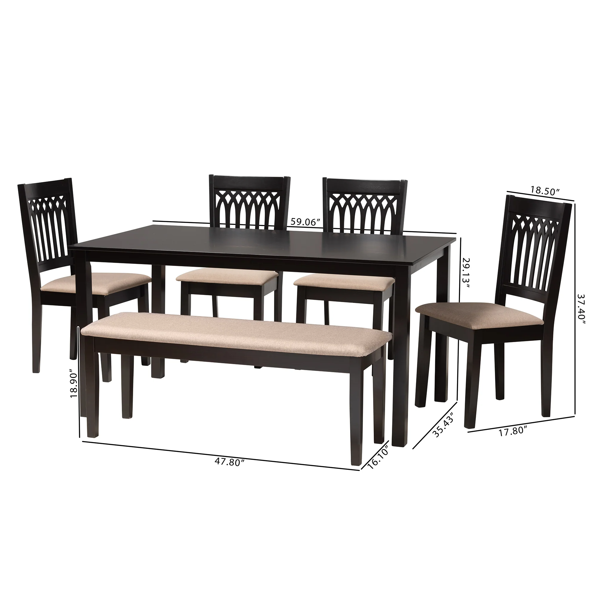 Baxton Studio Genesis Modern Beige Fabric and Dark Brown Finished Wood 6-Piece Dining Set - Image 4