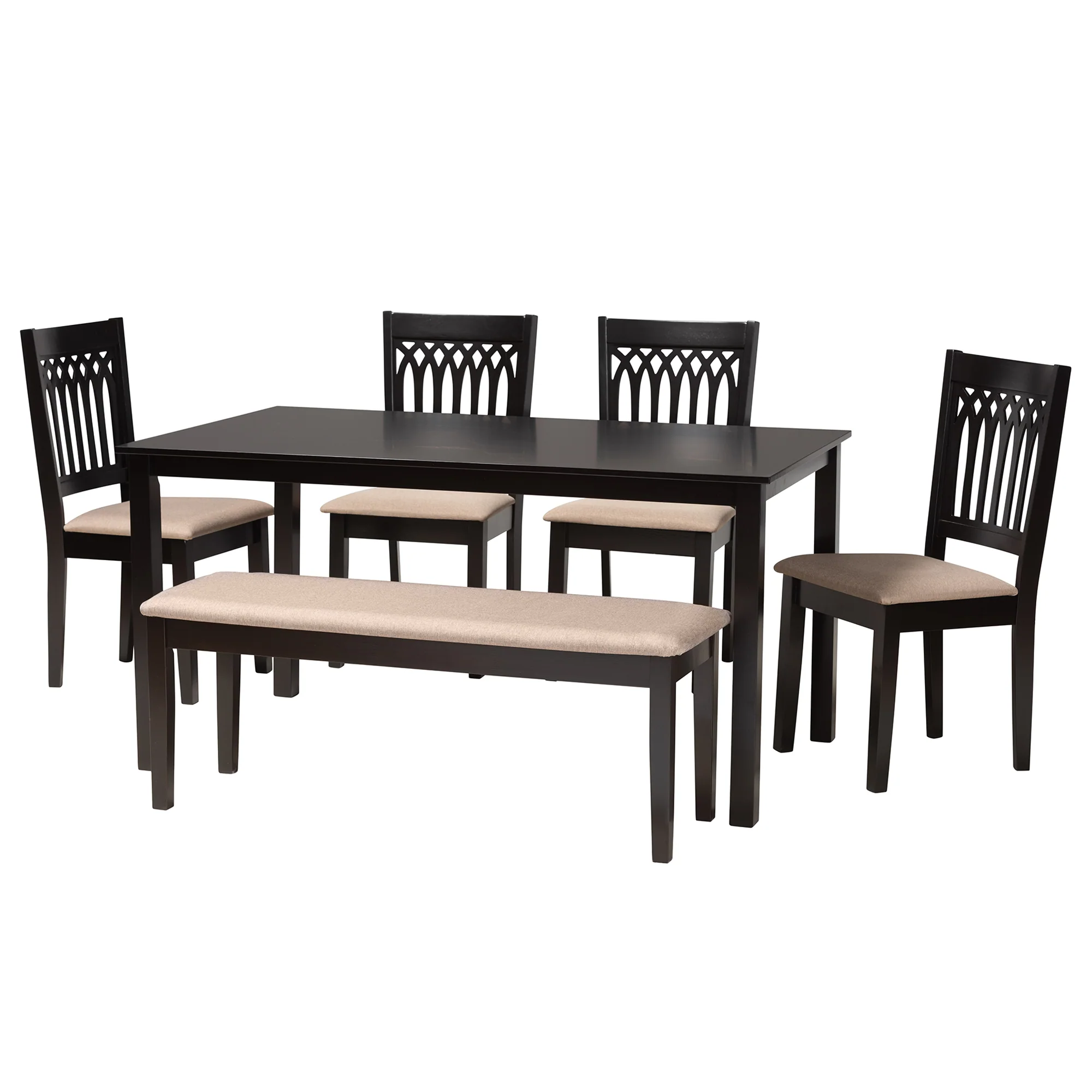 Baxton Studio Genesis Modern Beige Fabric and Dark Brown Finished Wood 6-Piece Dining Set - Image 5