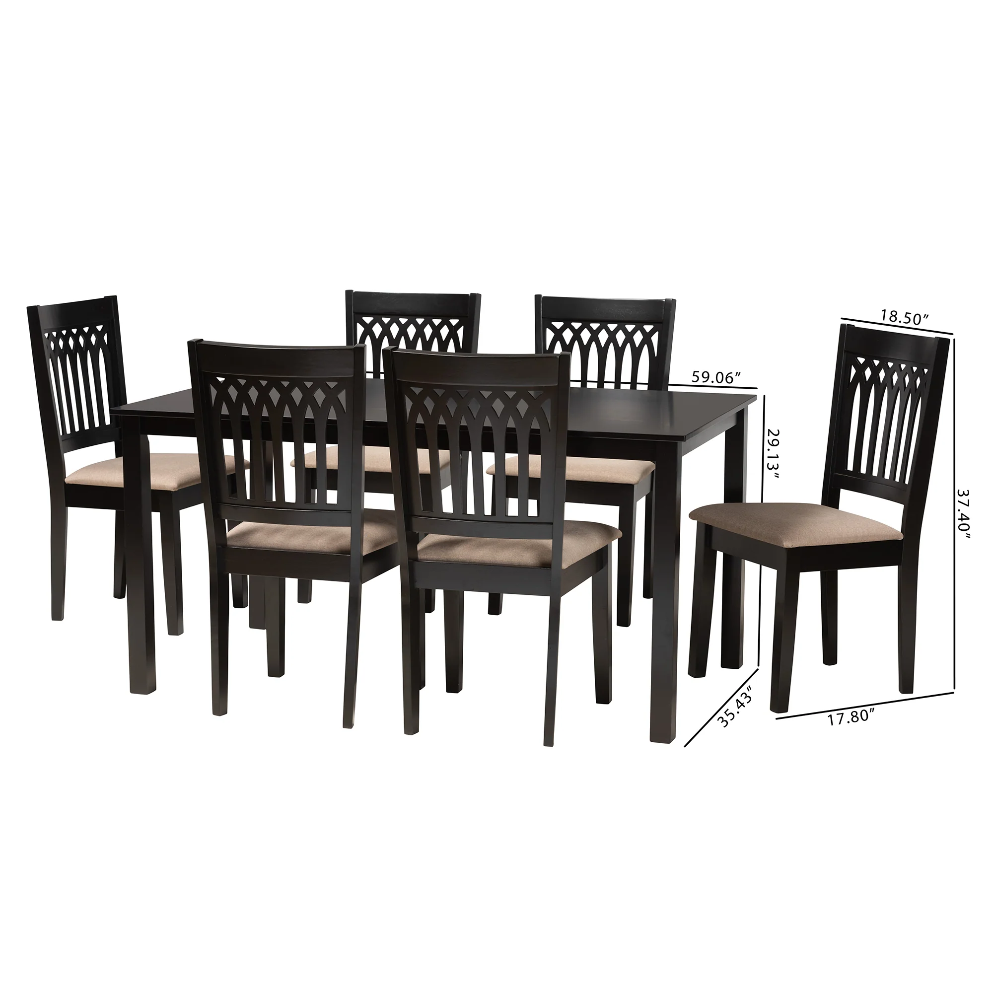Baxton Studio Genesis Modern Beige Fabric and Dark Brown Finished Wood 7-Piece Dining Set - Image 3