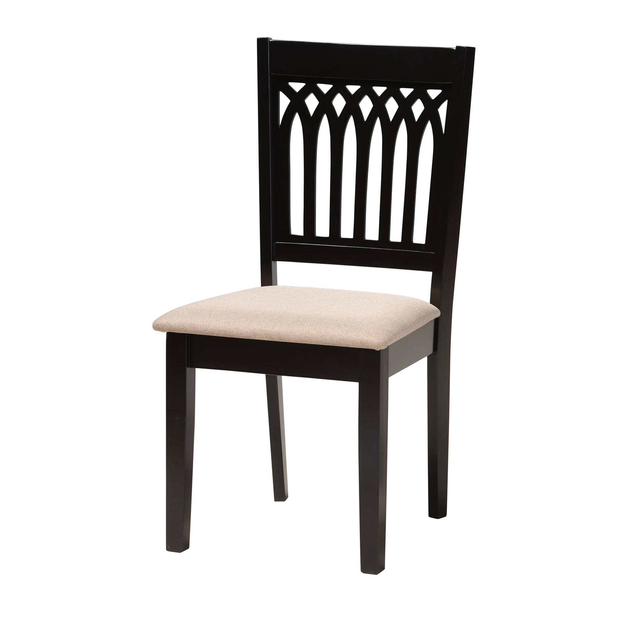 Baxton Studio Genesis Modern Beige Fabric and Dark Brown Finished Wood 7-Piece Dining Set - Image 5