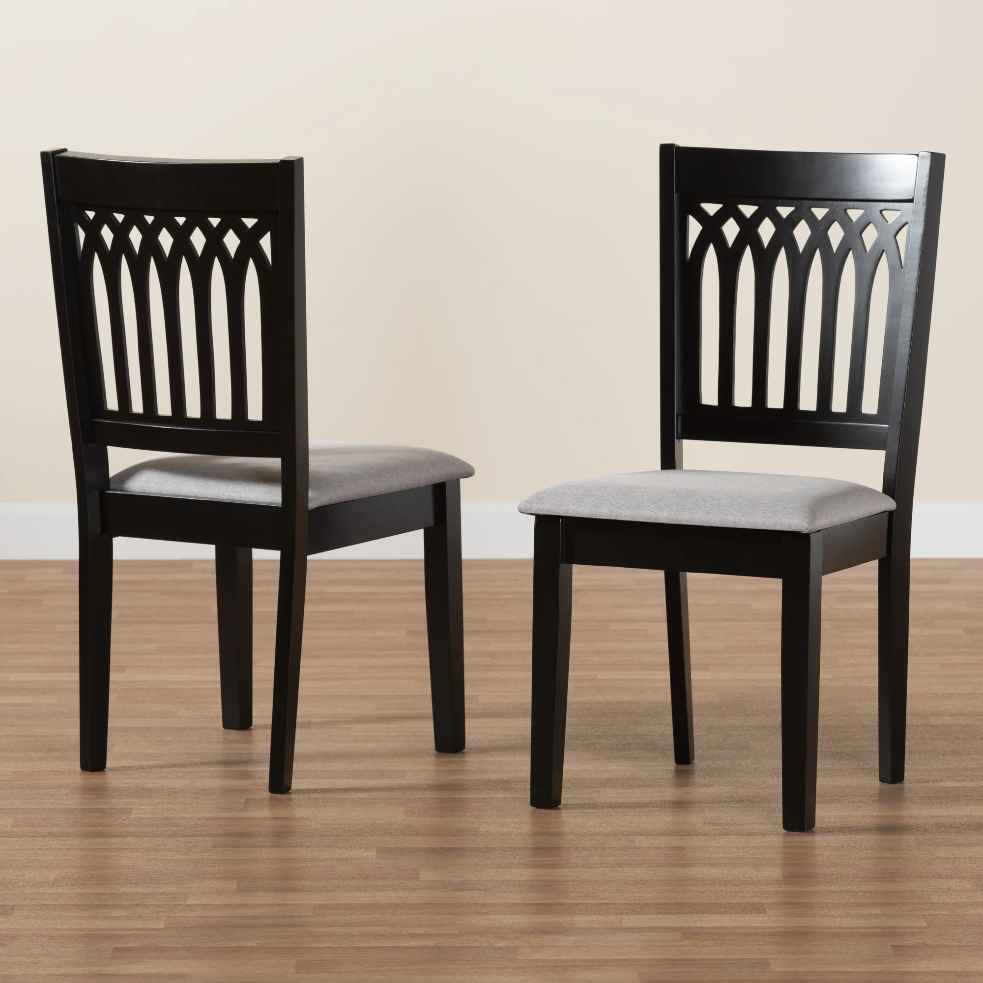 Baxton Studio Genesis Modern Grey Fabric and Dark Brown Finished Wood 2-Piece Dining Chair Set - Image 2