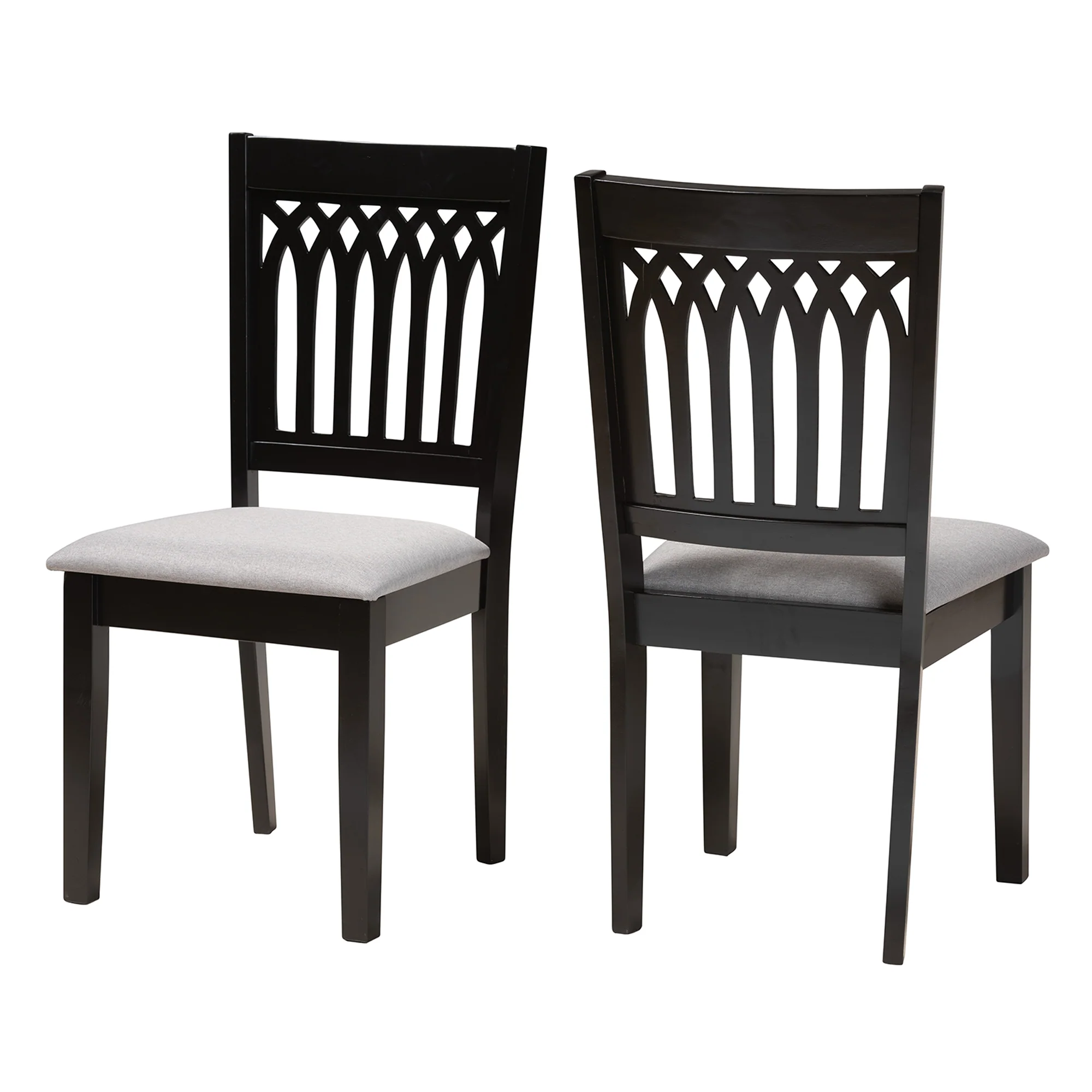 Baxton Studio Genesis Modern Grey Fabric and Dark Brown Finished Wood 2-Piece Dining Chair Set - Image 4
