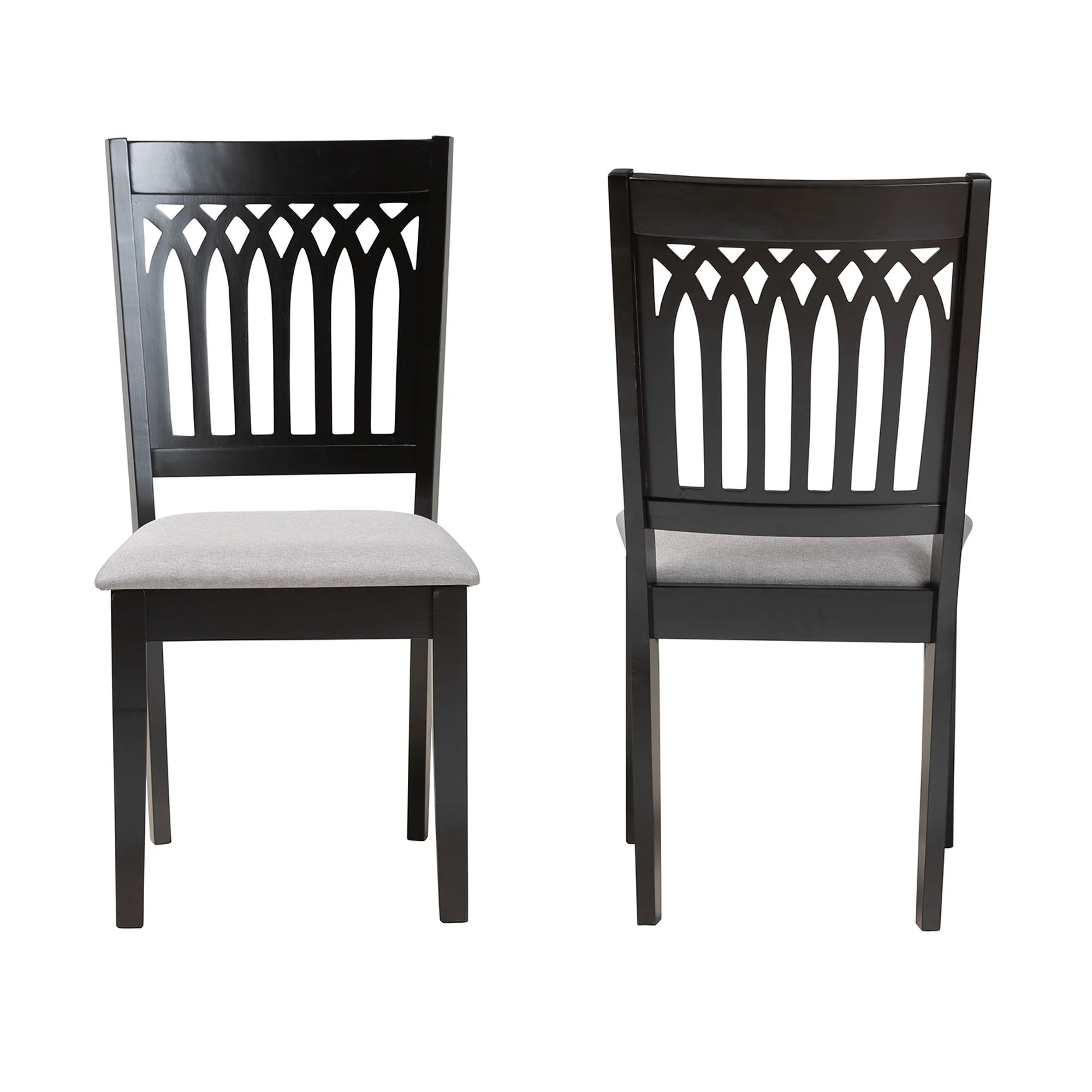 Baxton Studio Genesis Modern Grey Fabric and Dark Brown Finished Wood 2-Piece Dining Chair Set - Image 5