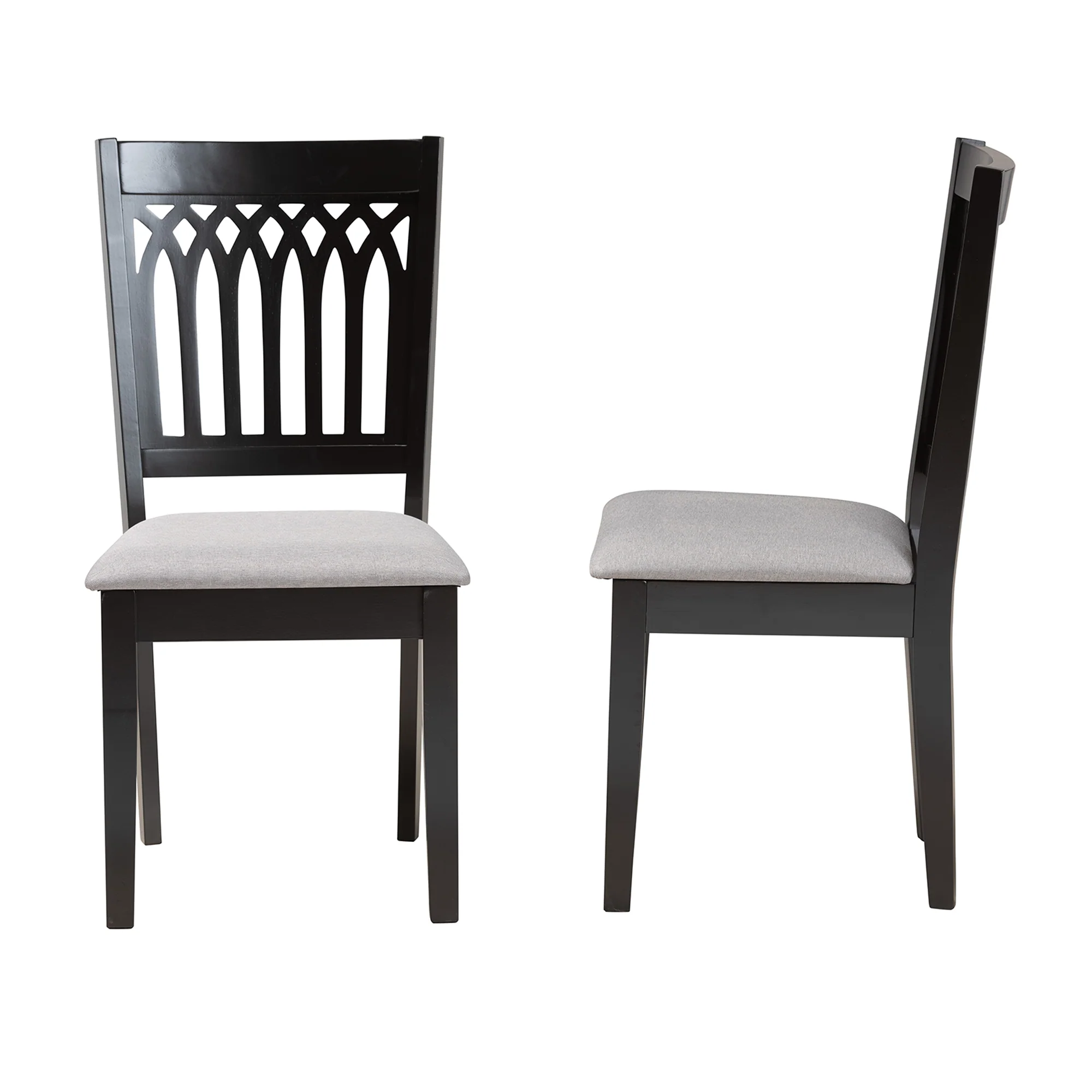 Baxton Studio Genesis Modern Grey Fabric and Dark Brown Finished Wood 2-Piece Dining Chair Set - Image 6