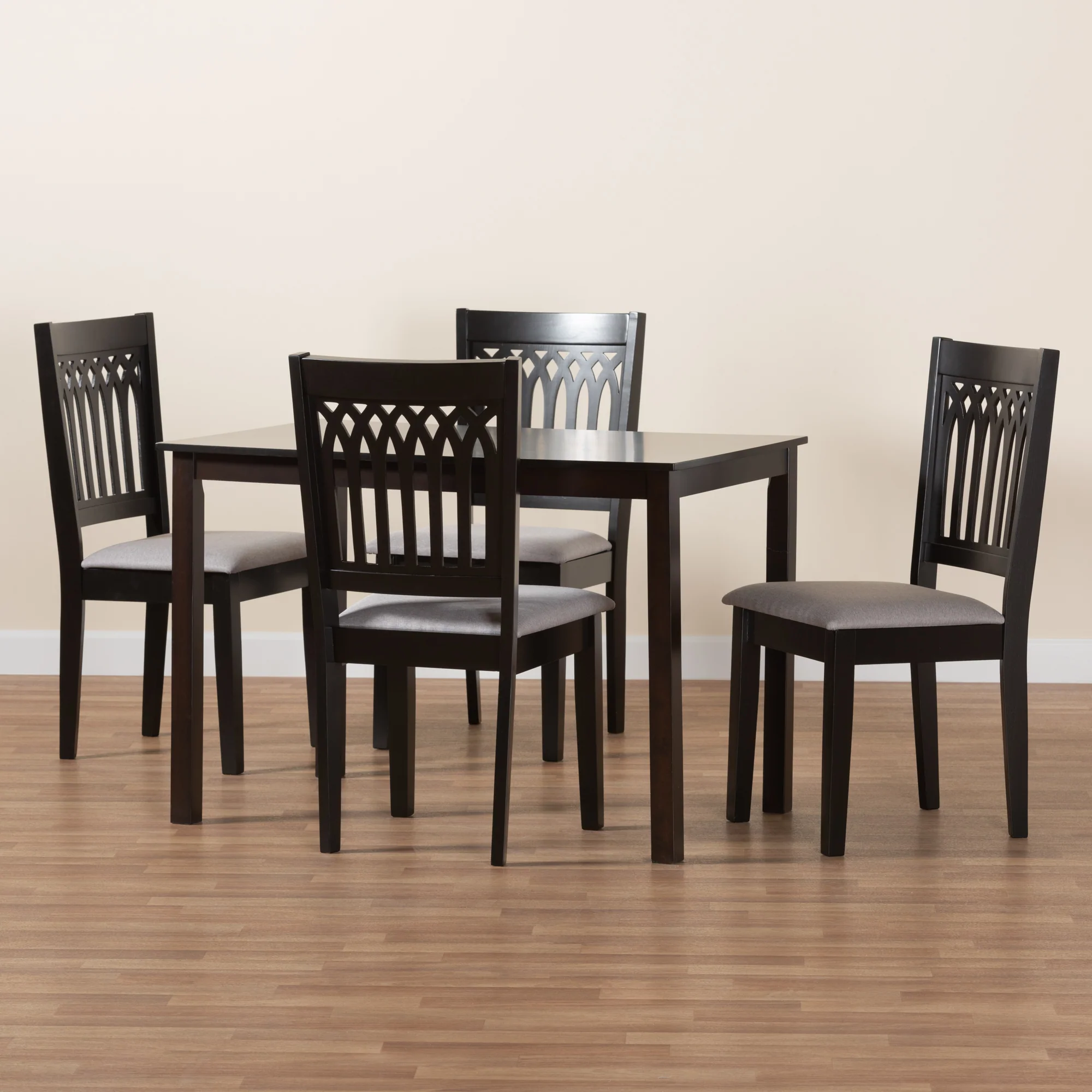 Baxton Studio Genesis Modern Grey Fabric and Dark Brown Finished Wood 5-Piece Dining Set - Image 2