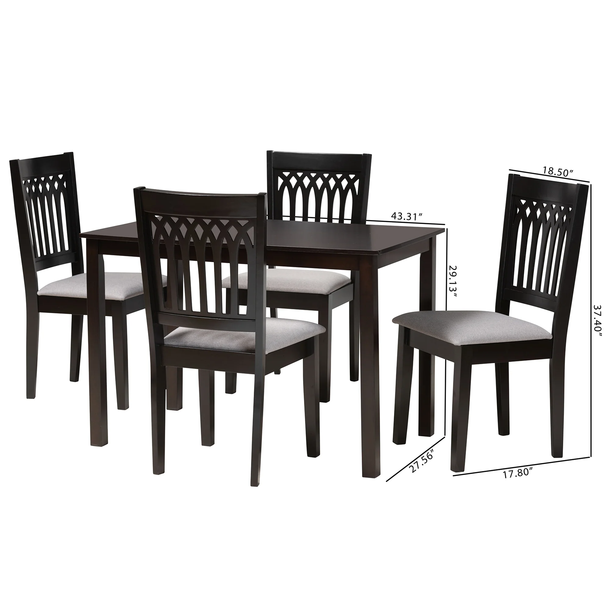 Baxton Studio Genesis Modern Grey Fabric and Dark Brown Finished Wood 5-Piece Dining Set - Image 3