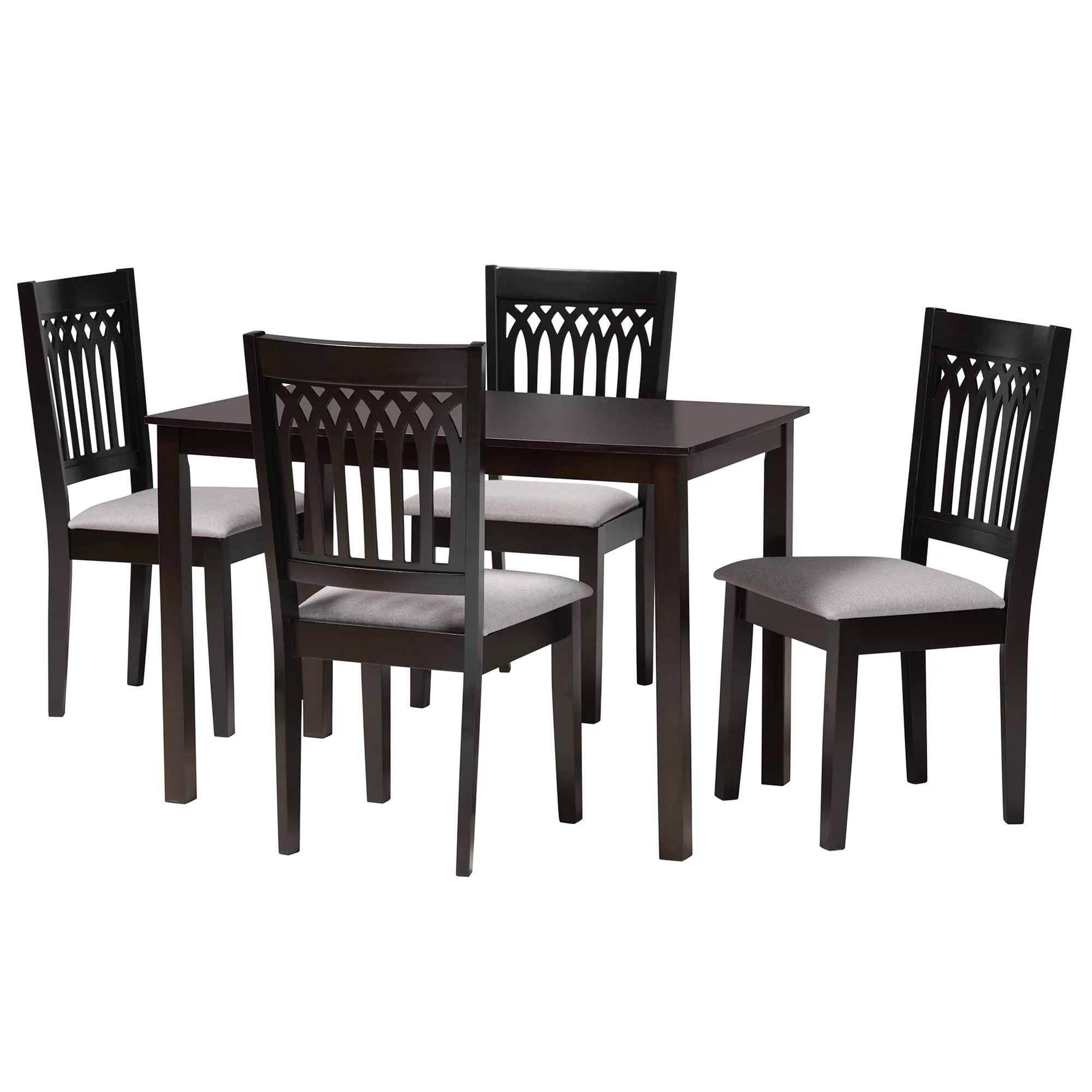 Baxton Studio Genesis Modern Grey Fabric and Dark Brown Finished Wood 5-Piece Dining Set - Image 4