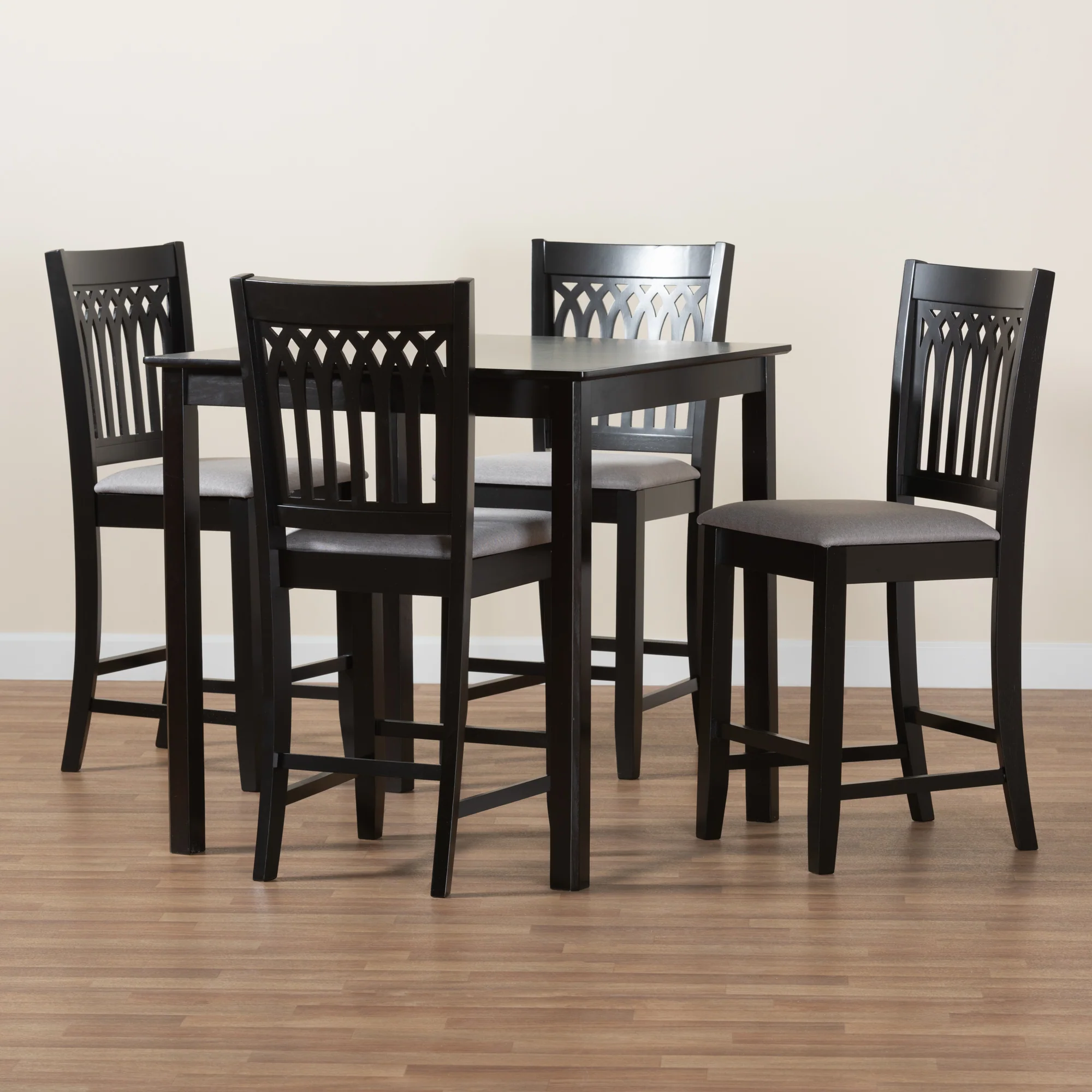 Baxton Studio Genesis Modern Grey Fabric and Dark Brown Finished Wood 5-Piece Pub Set - Image 2