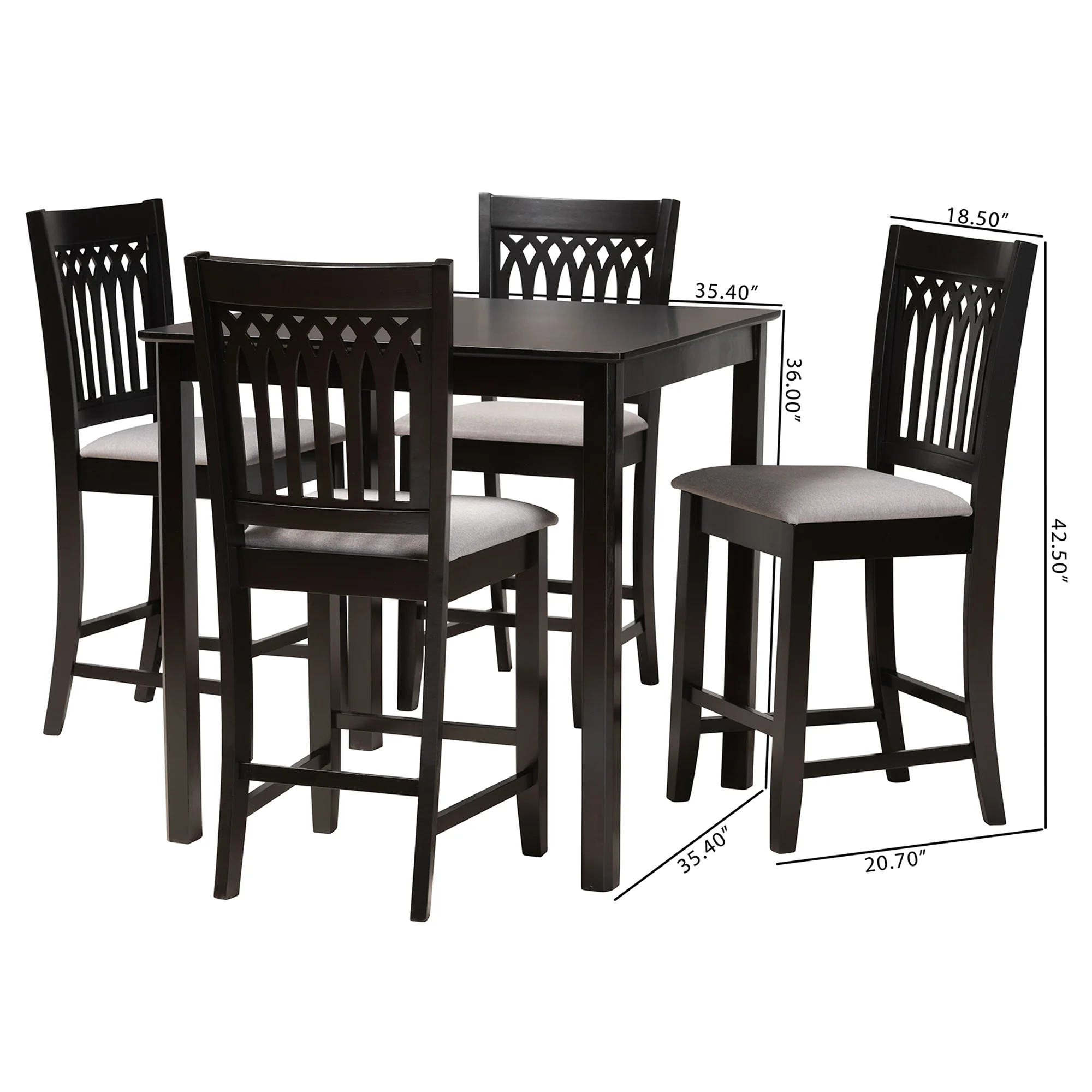 Baxton Studio Genesis Modern Grey Fabric and Dark Brown Finished Wood 5-Piece Pub Set - Image 3
