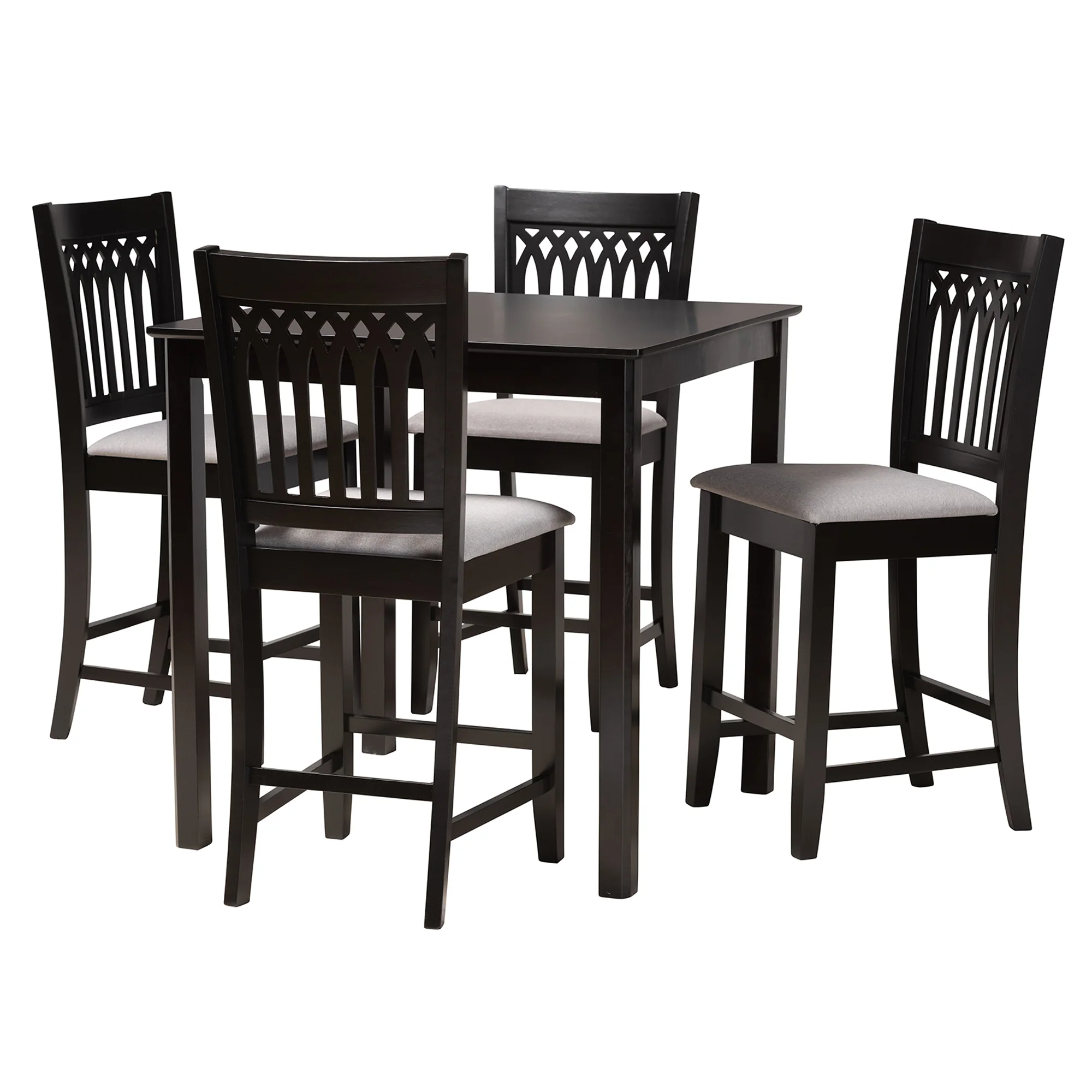 Baxton Studio Genesis Modern Grey Fabric and Dark Brown Finished Wood 5-Piece Pub Set - Image 4