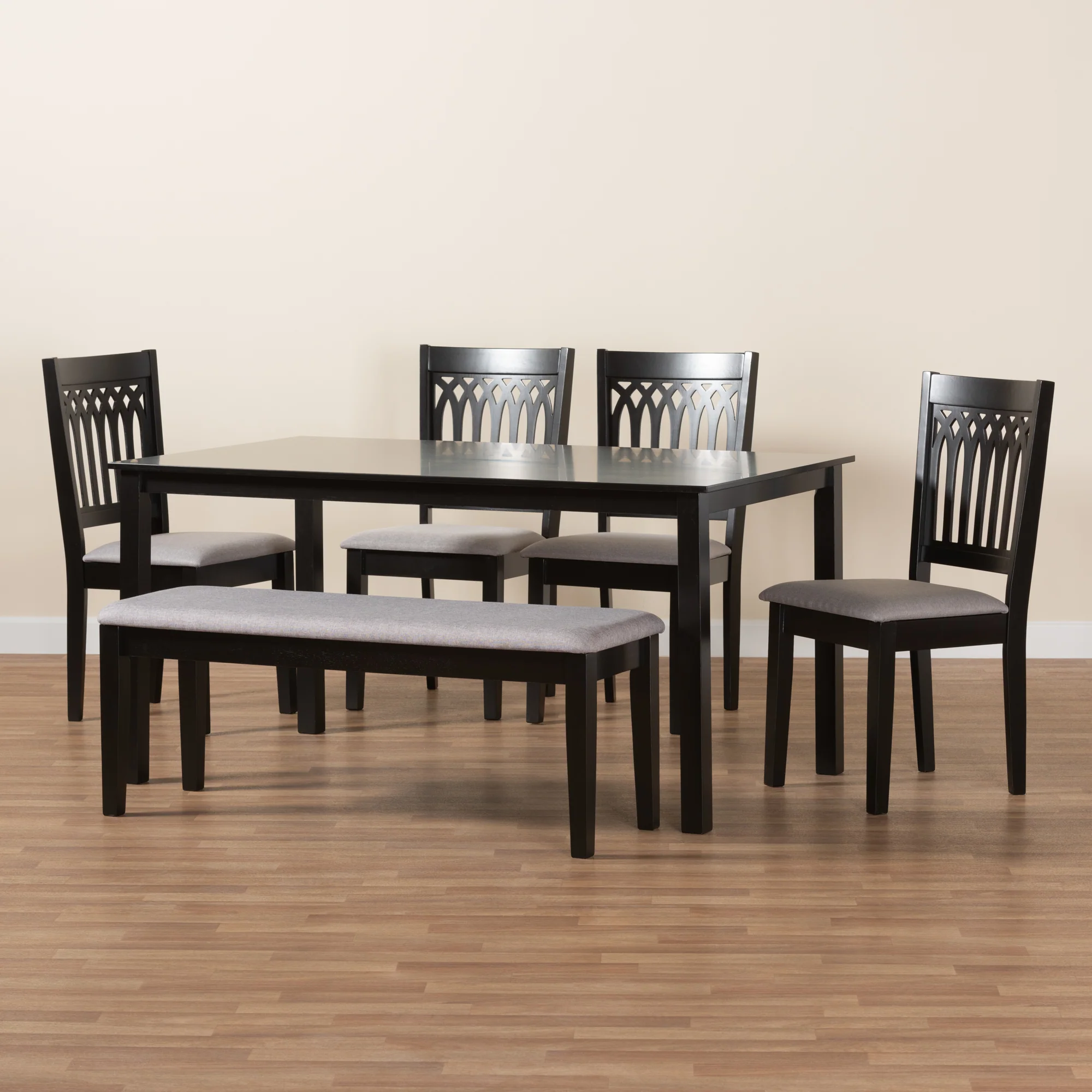 Baxton Studio Genesis Modern Grey Fabric and Dark Brown Finished Wood 6-Piece Dining Set - Image 3