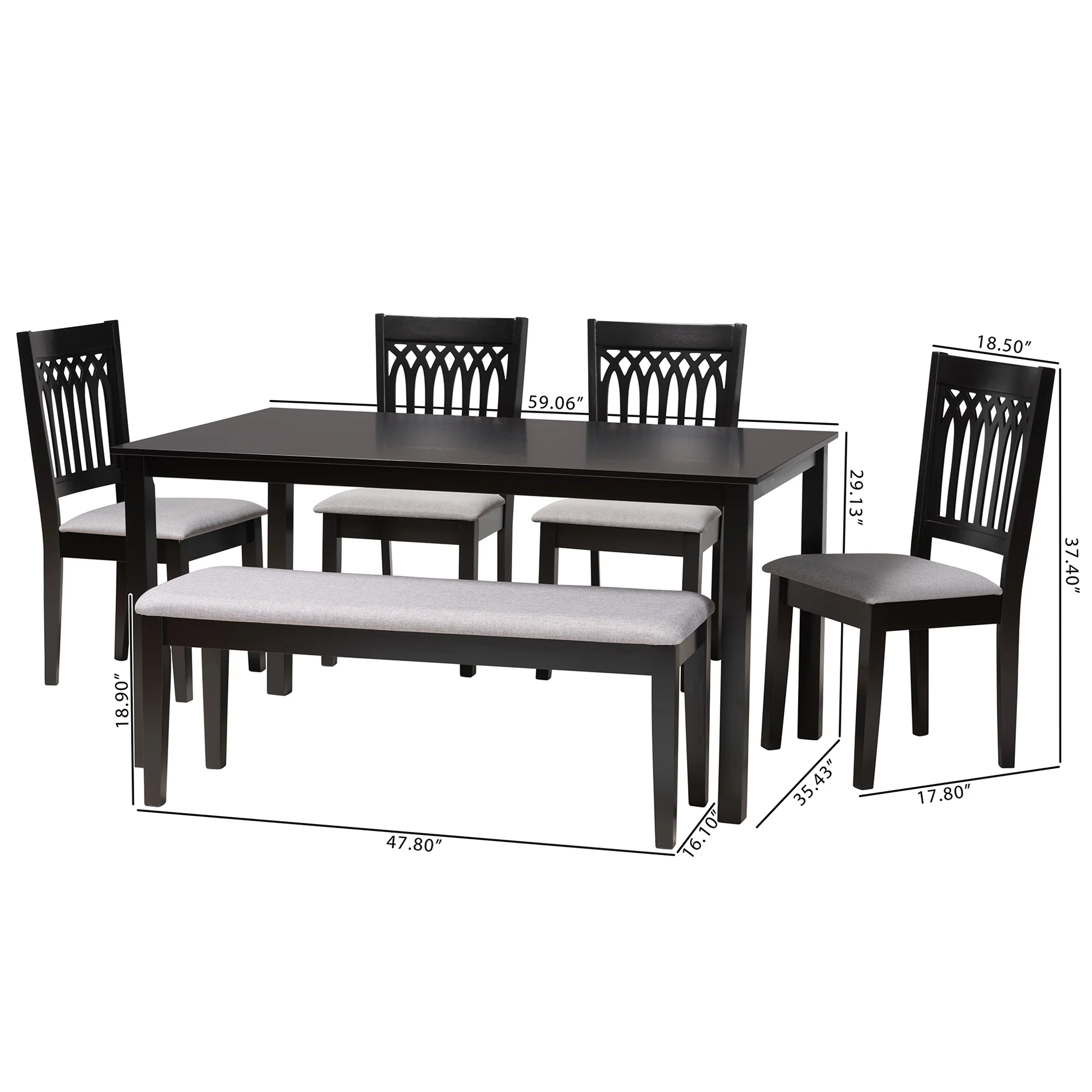 Baxton Studio Genesis Modern Grey Fabric and Dark Brown Finished Wood 6-Piece Dining Set - Image 4