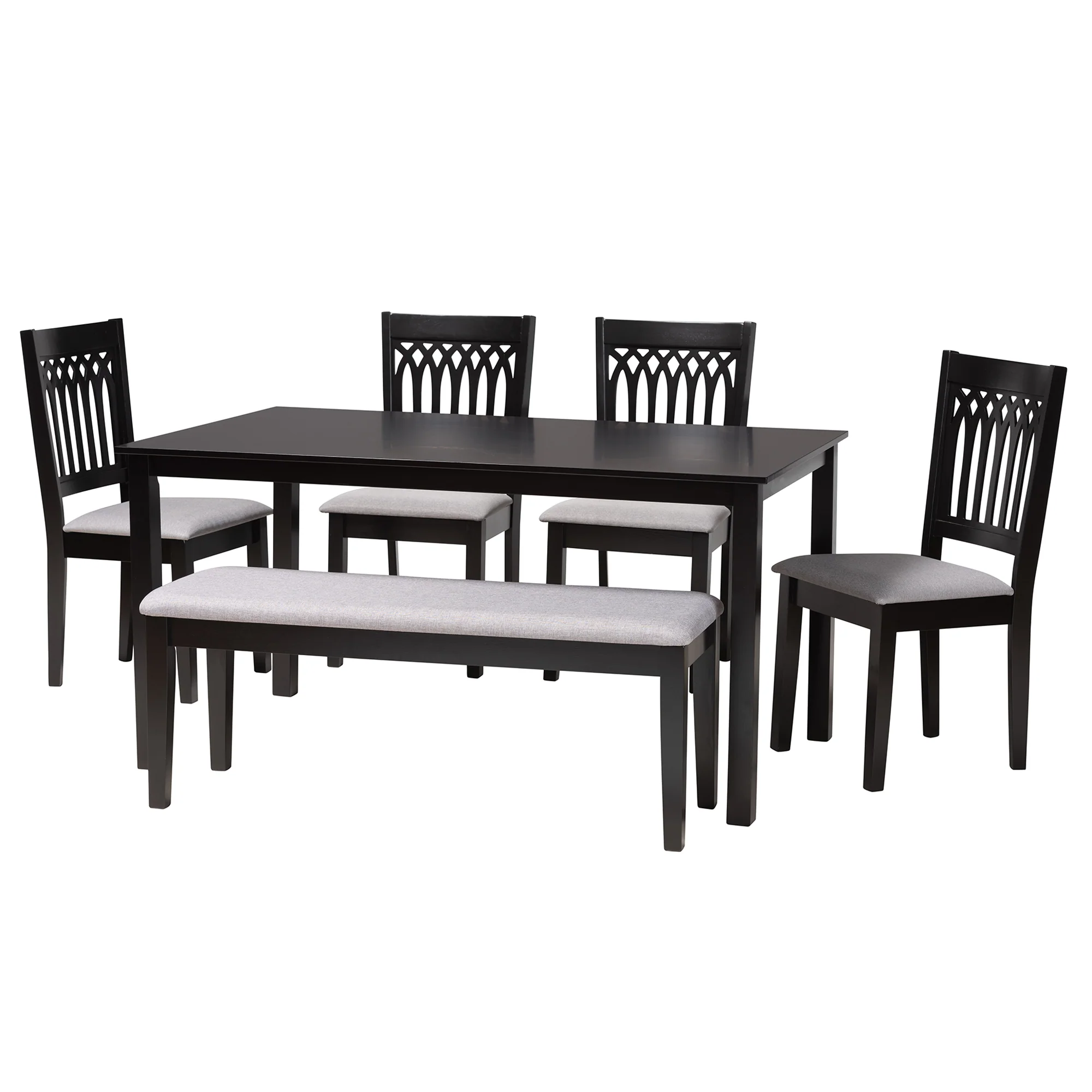 Baxton Studio Genesis Modern Grey Fabric and Dark Brown Finished Wood 6-Piece Dining Set - Image 5
