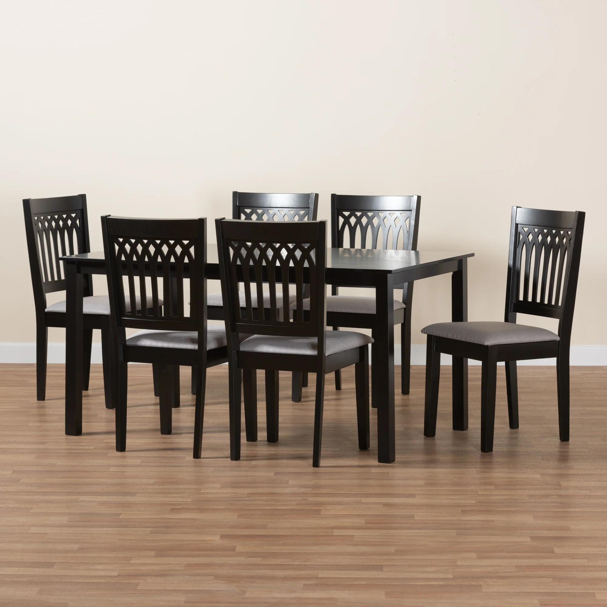 Baxton Studio Genesis Modern Grey Fabric and Dark Brown Finished Wood 7-Piece Dining Set - Image 2